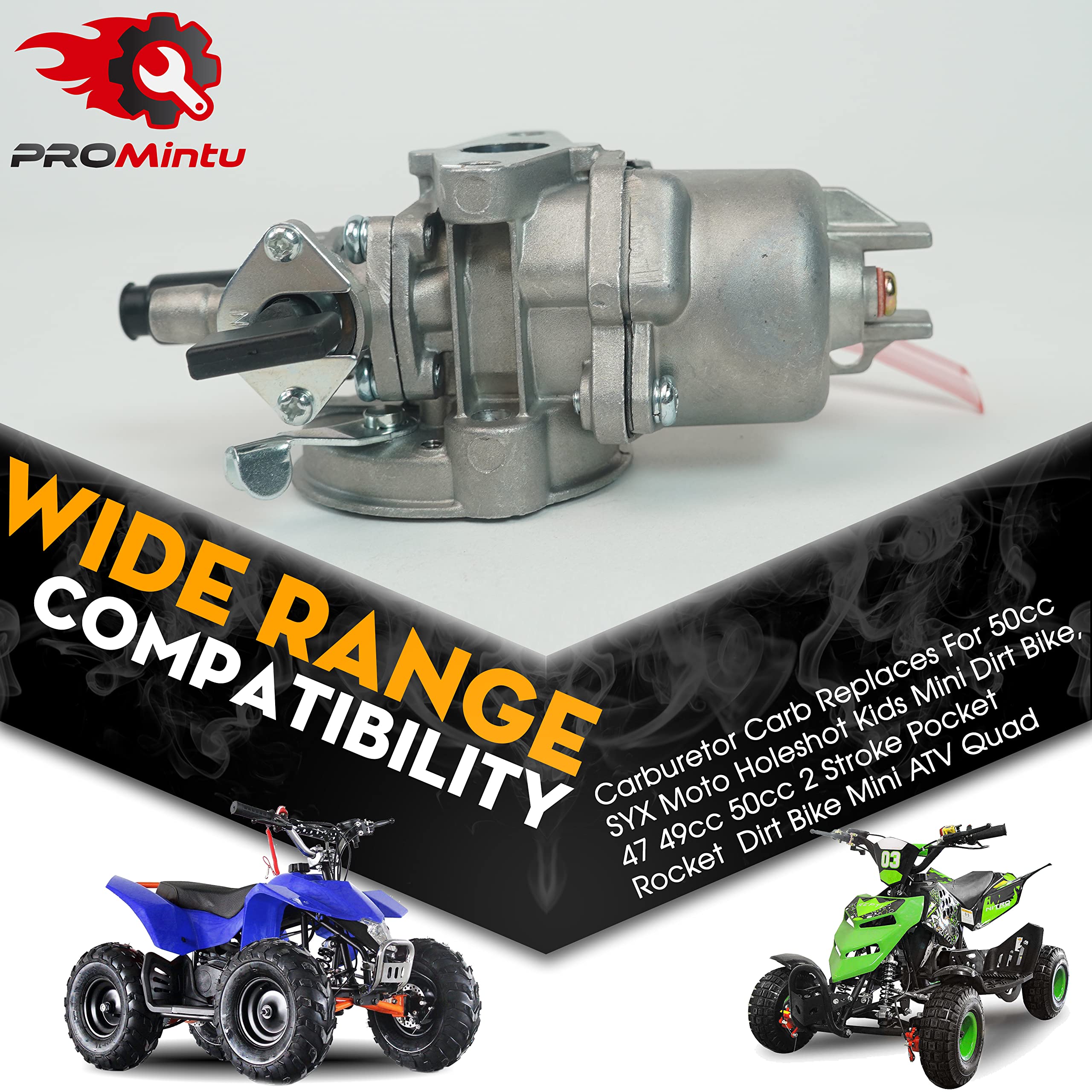 PROMintu Carburetor Carb Replaces For 50cc SYX Moto Holeshot Kids Mini Dirt Bike, 47 49cc 50cc 2 Stroke Pocket Rocket Dirt Bike