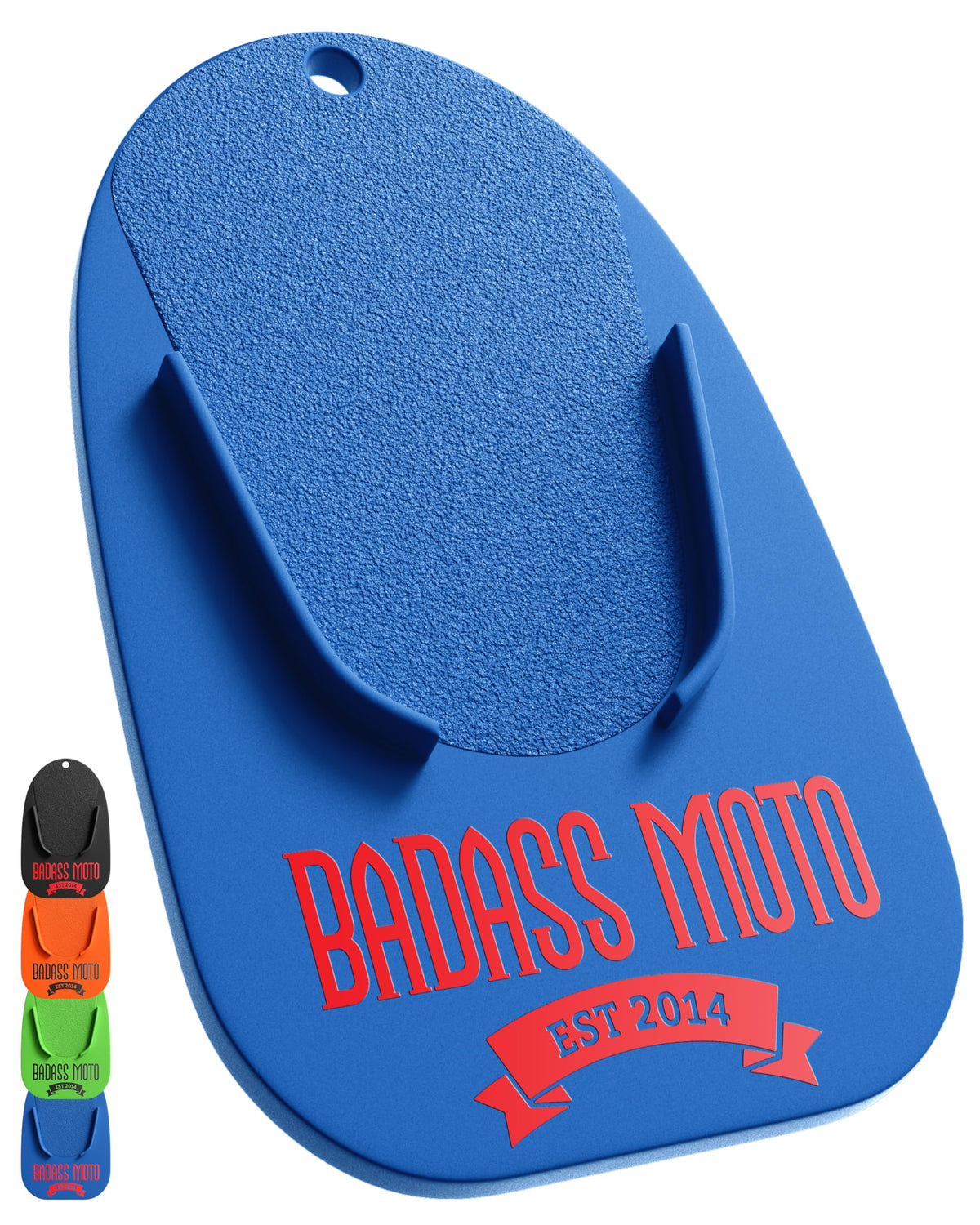 Badass Moto Motorcycle Kickstand Pad, Blue, Rugged, Durable, Made in the USA, Several Colors, Helps You Park Your Bike on Hot Pa