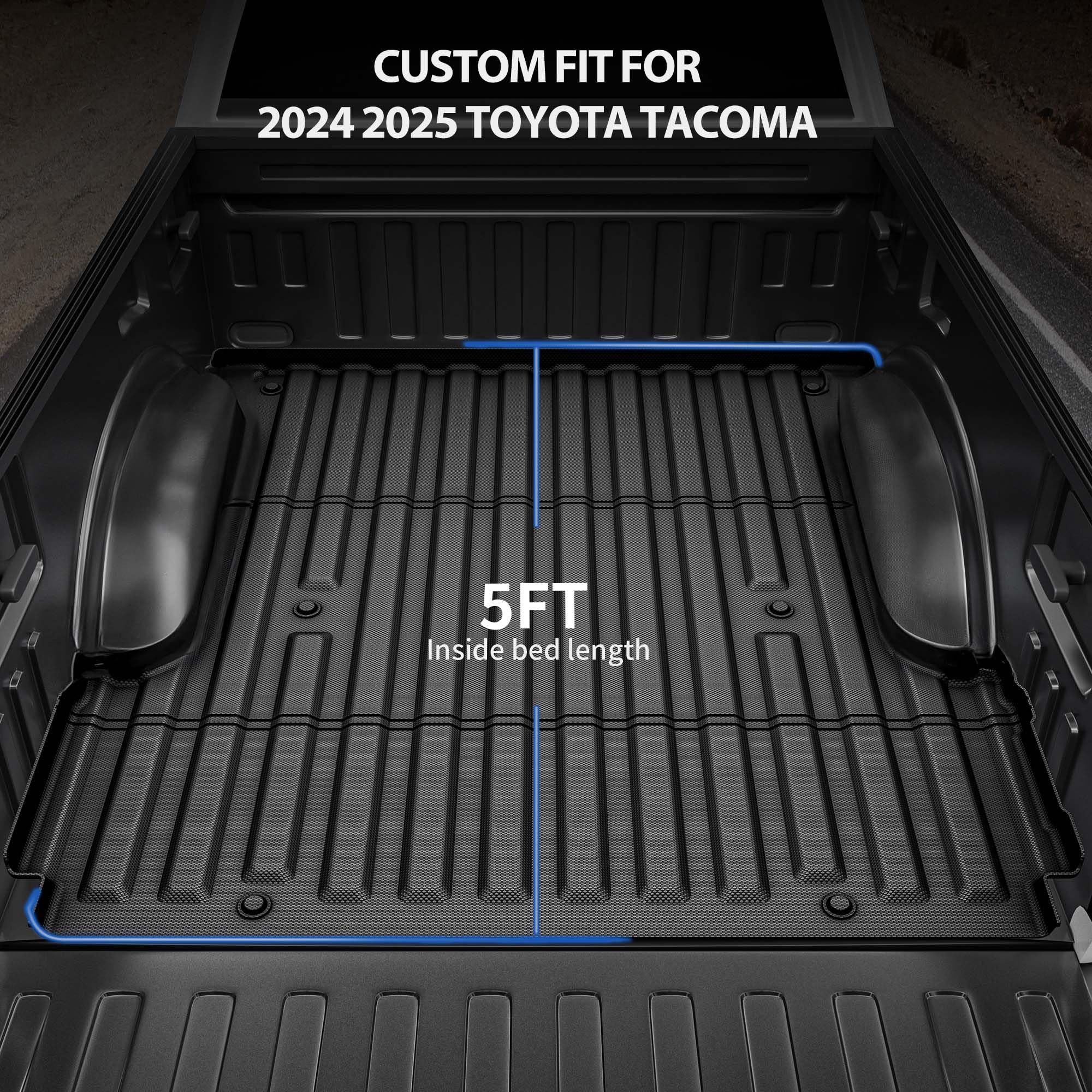 Oedro Truck Bed Mat Fit For 2024 2025 Toyota Tacoma 5Ft, Tpe All Weather 2024 Tacoma 5Ft Heavy Duty Pickup Bed Liner Accessories