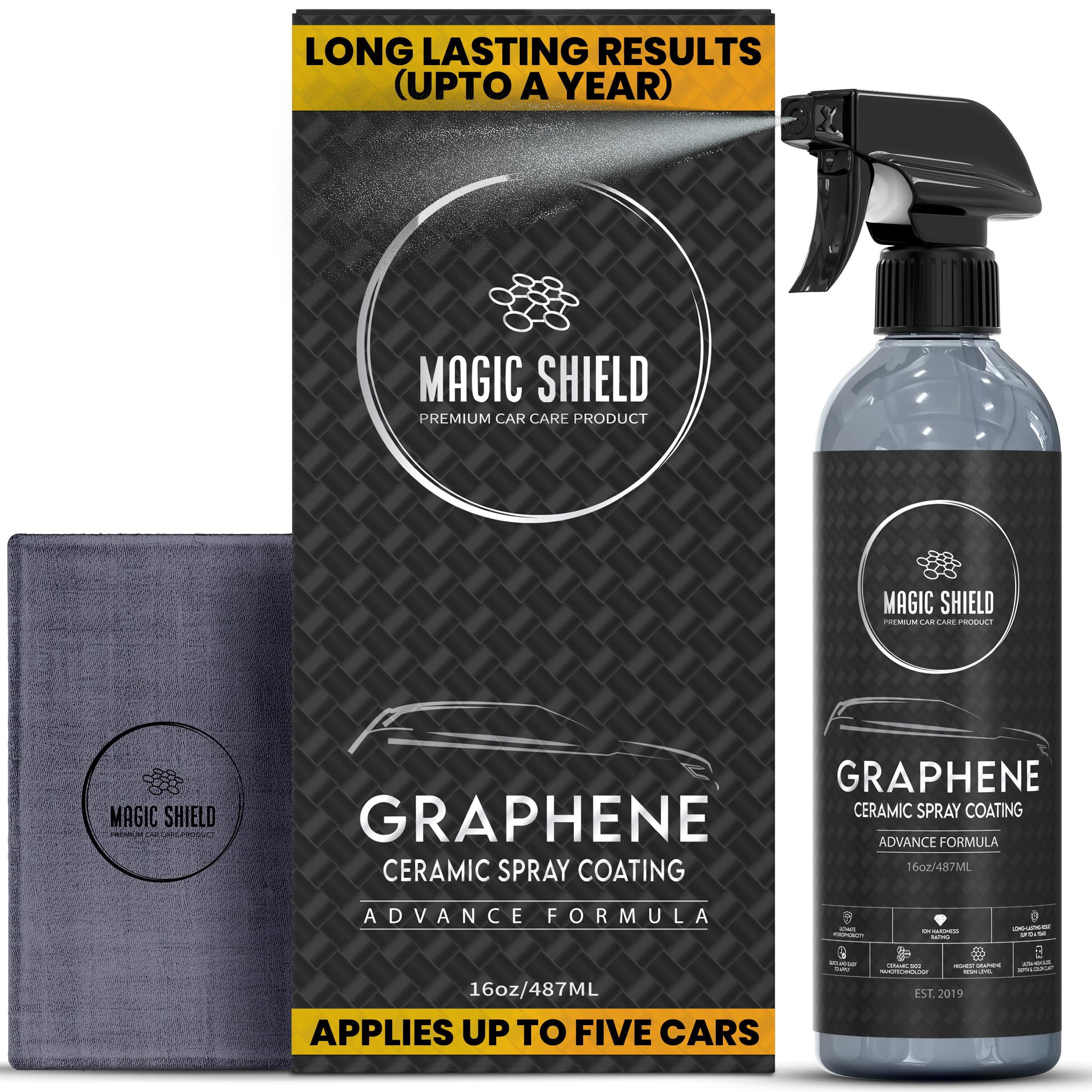 Magic Shield Graphene Ceramic Spray Coating - Last So Long! Quick & Easy For Cars, Motorcycles, Boats & More - Professional-Grad