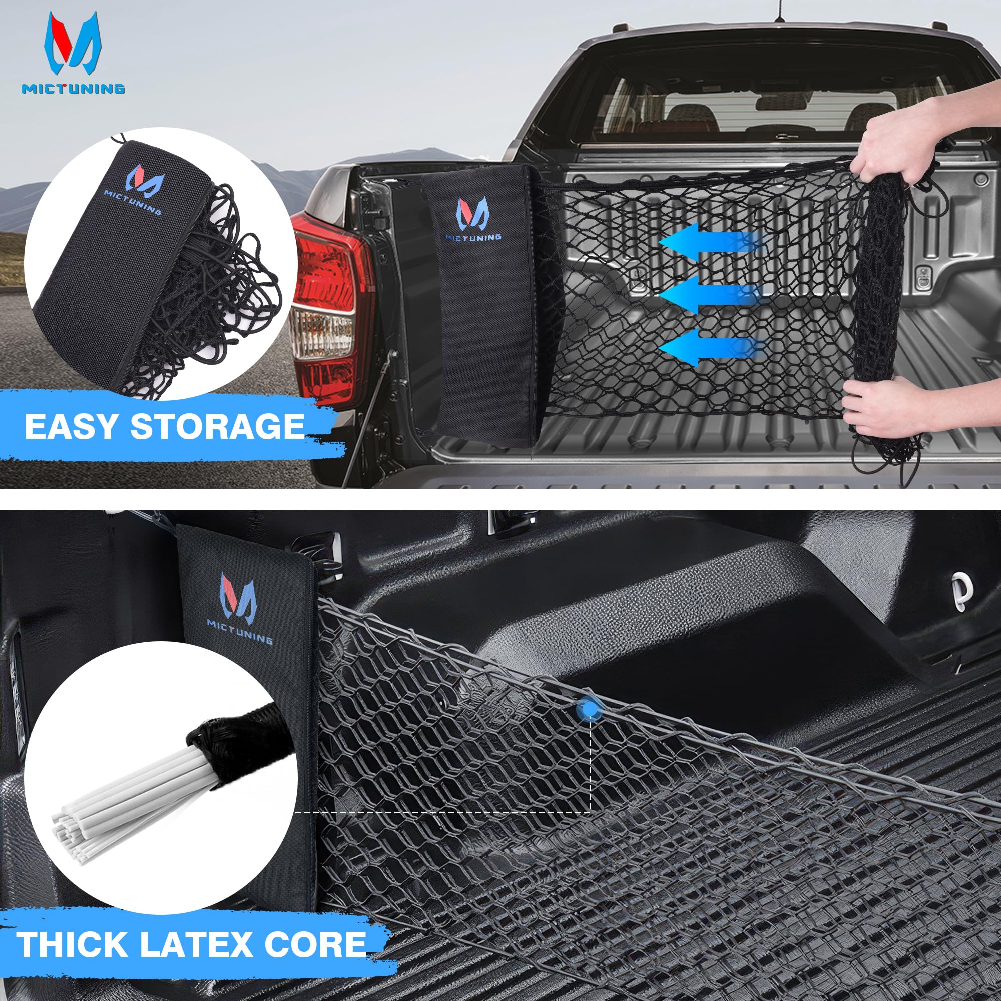 Mictuning Truck Bed Cargo Net Highly Elastic Cargo Net With Storage Bag Small Mesh Durable Storage Organizer Compatible For 2013