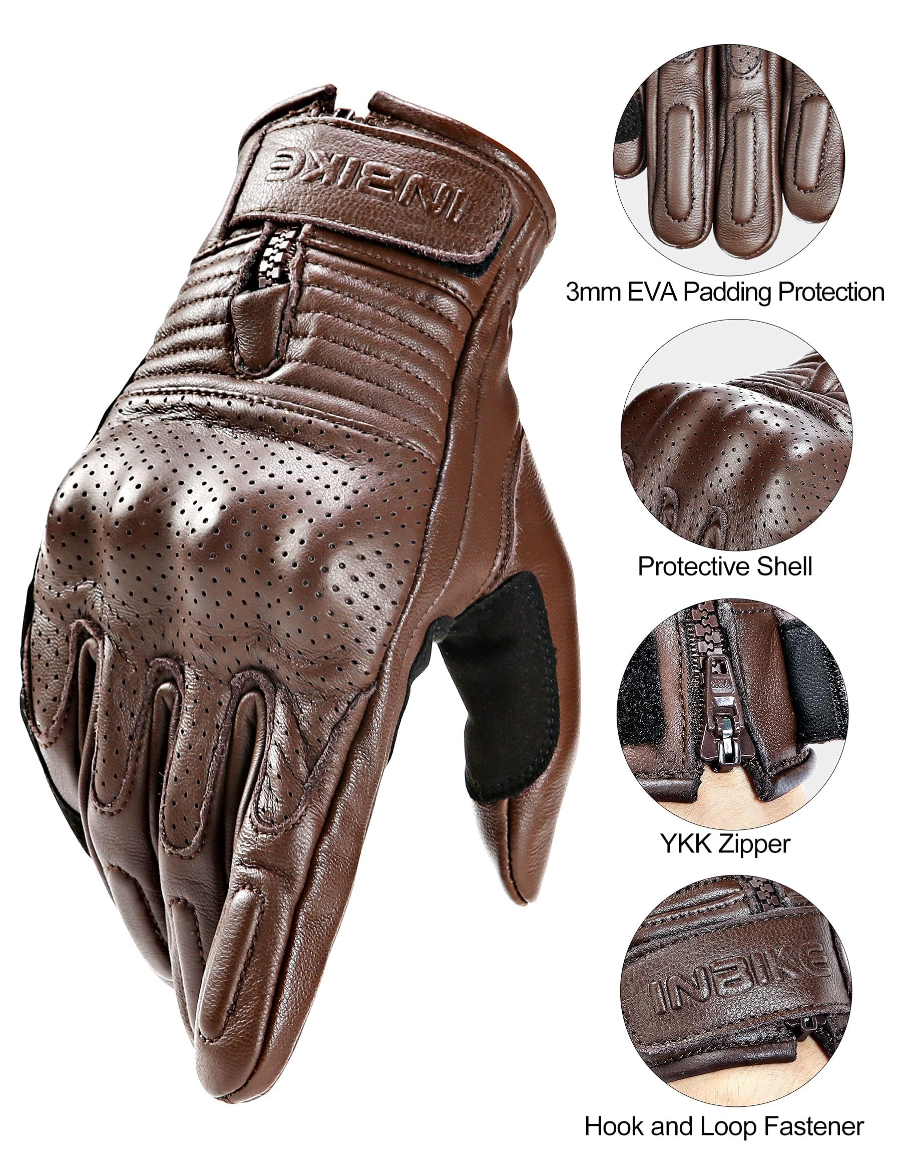 Inbike Motorcycle Gloves For Men Premium Genuine Perforated Leather Breathable Motorbike Riding Gloves Touchscreen With Hard Knu
