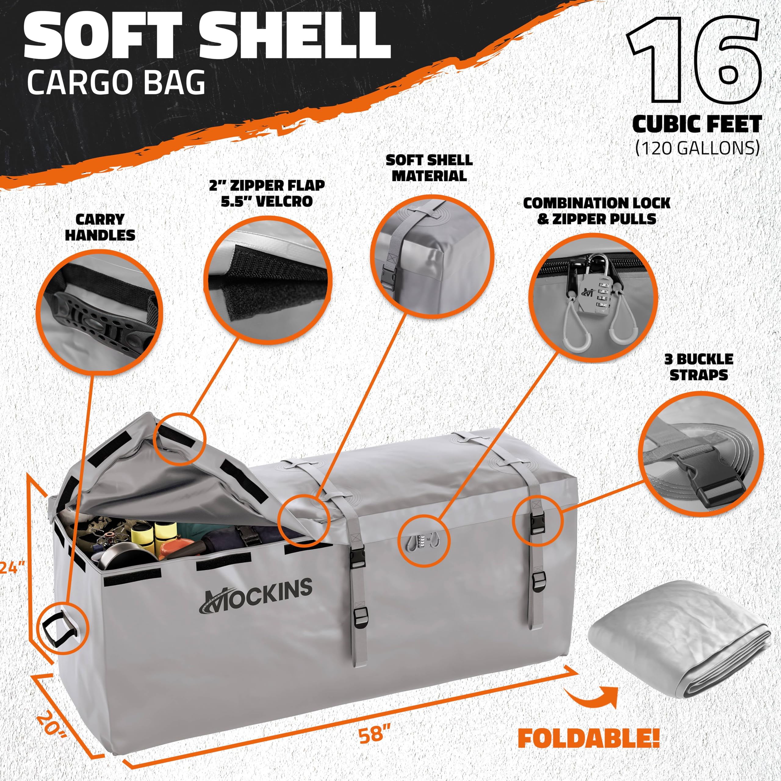 Mockins 60'X20'X6' Folding Trailer Hitch Cargo Carrier Rack 500 Lbs Cap| Vehicle Soft-Shell Carriers W/Waterproof Truck Bed Cargo Bag | Cargo Carrier Hitch Mount | Tow Hitch Cargo Basket For Suv &Car