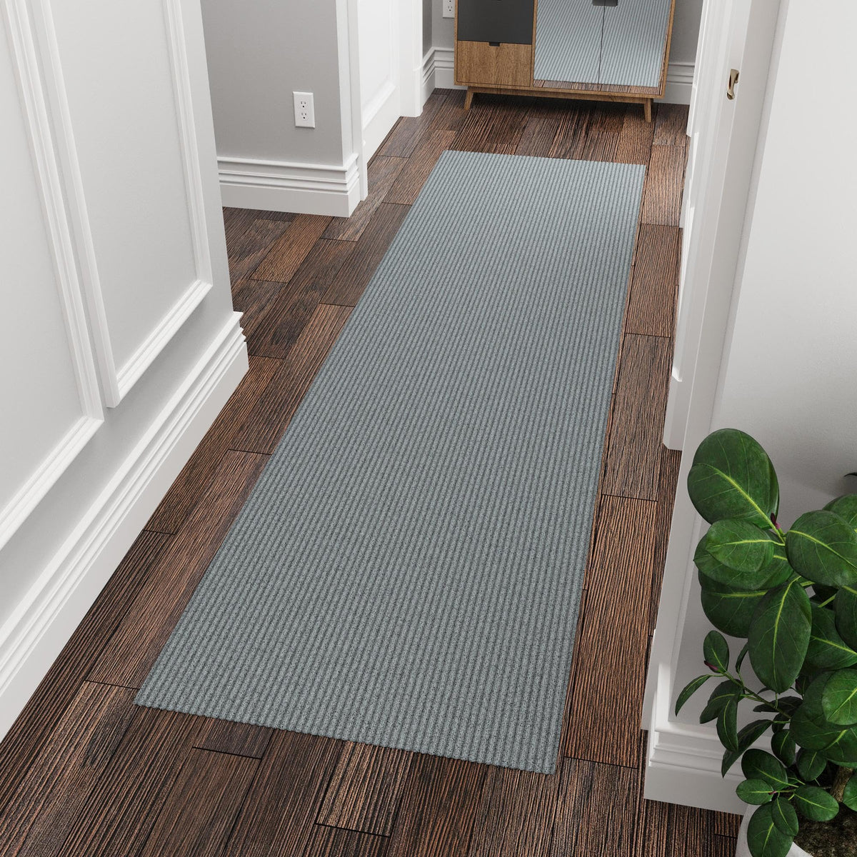 Ottomanson Solid Design Non-Slip Rubberback 3X9 Indoor/Outdoor Runner Rug For Hallway, Kitchen, Living Room, Garage, Patio, 2'7'
