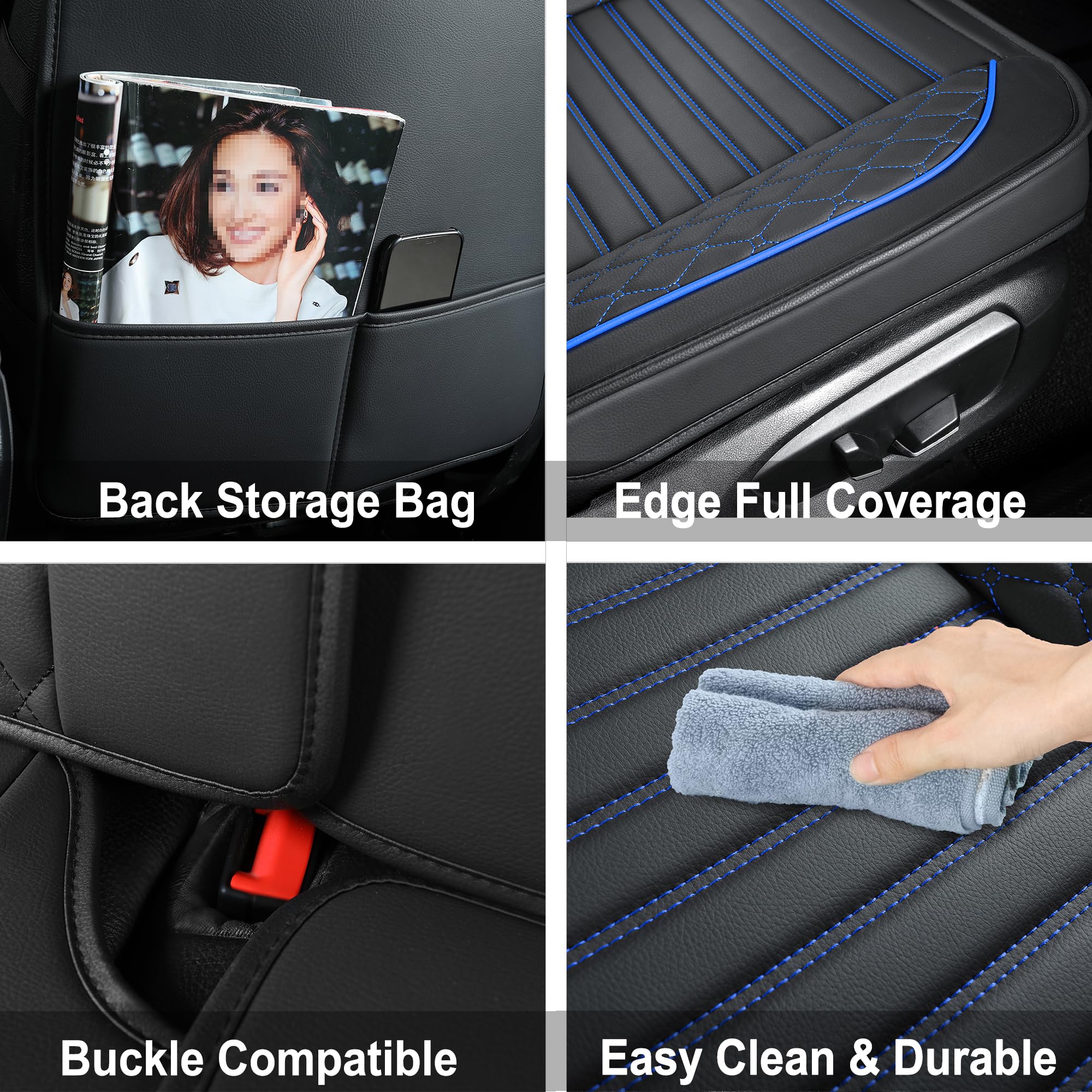 Vankerful Leather Seat Covers For Cars,Car Seat Covers Front Seats Only,Automotive Seat Covers For Trucks,Suv,Leatherette,Universal Fit,Vehicles Seats Cushions(Front Pair,Black-Blue)