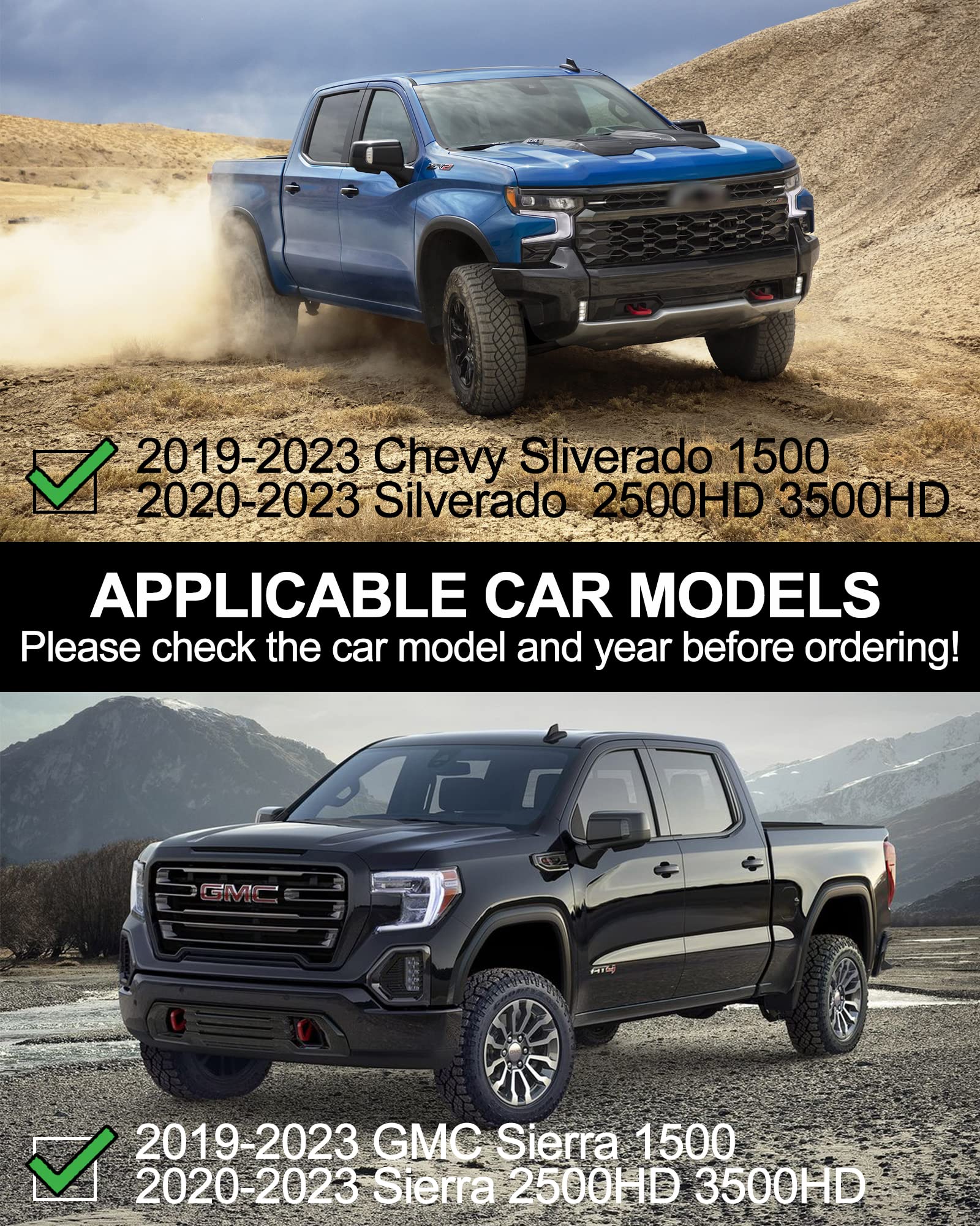 Kybolt Running Boards Compatible With 2019-2024 Chevy Silverado/Gmc Sierra 1500(Excl. 2019 1500 Ld/Limited&2022 1500 Ltd/Limited) Crew Cab, Stainless Steel Side Steps For 2020-2024 2500Hd 3500Hd