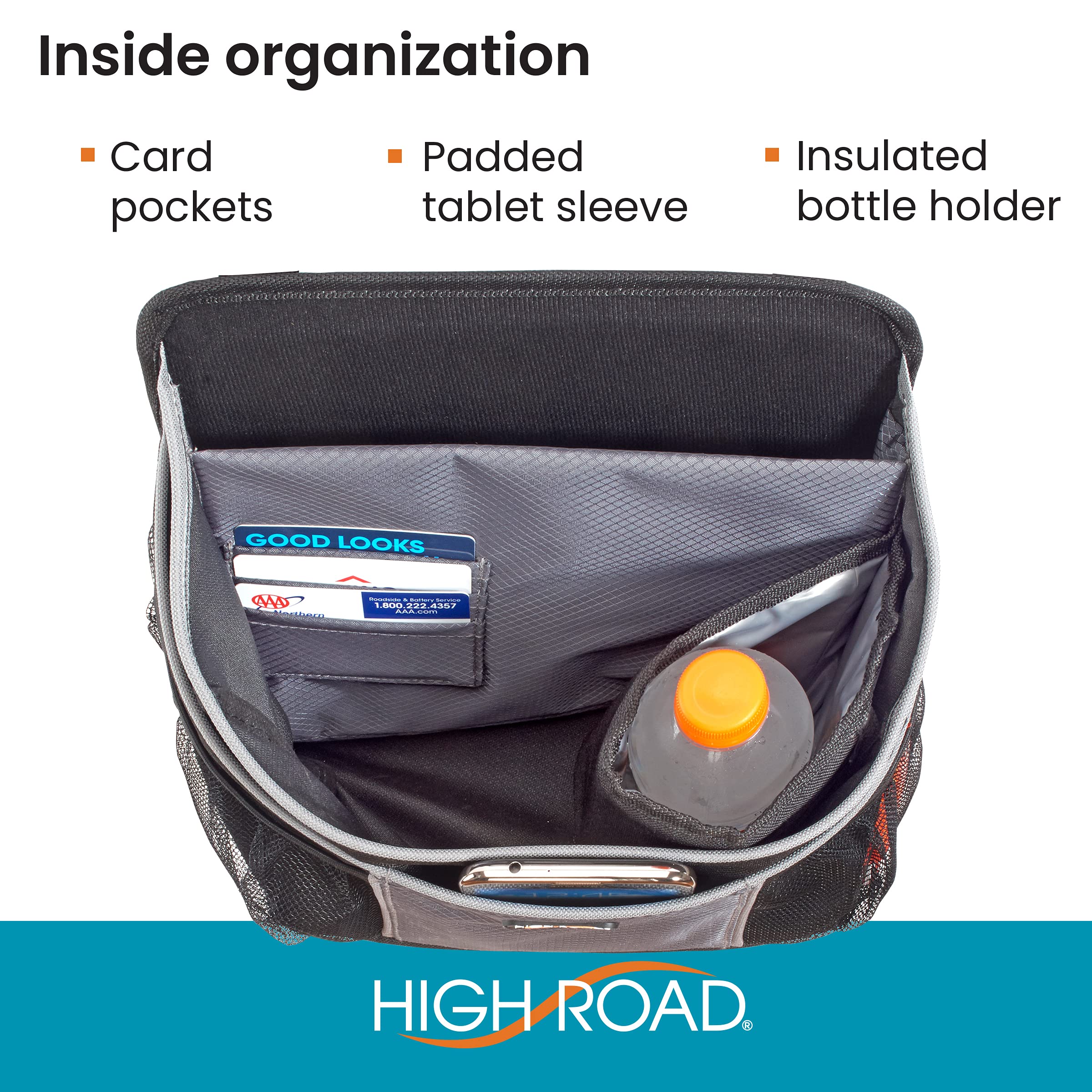 High Road Driverstash Passenger Front Seat Or Car Seatback Organizer With Insulated Cup Holder And 10 Multipurpose Pockets For S