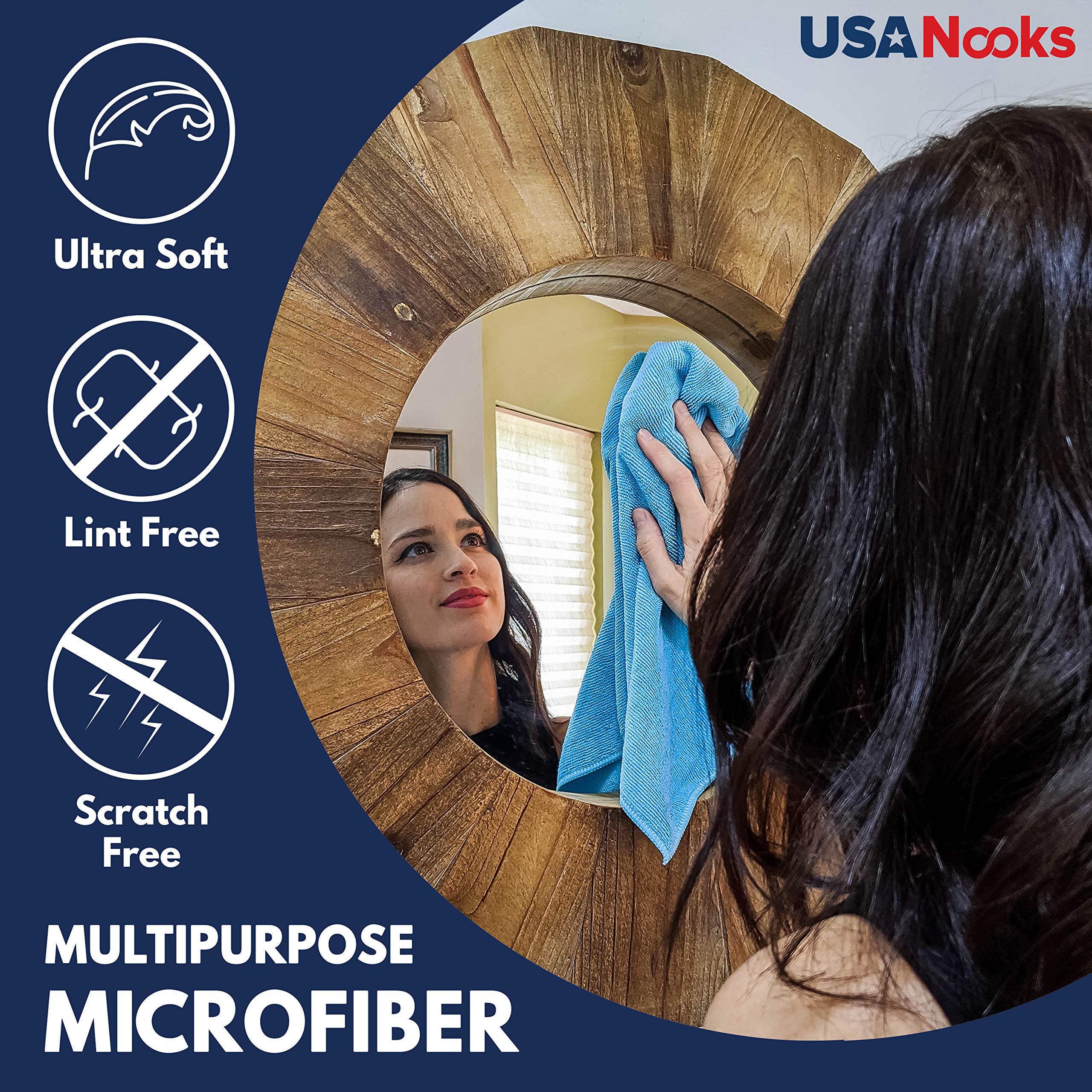 Usanooks Microfiber Cleaning Cloth - Turq - 12Pcs (16X16 Inch) High Performance - 1200 Washes, Ultra Absorbent Car Towel Traps G