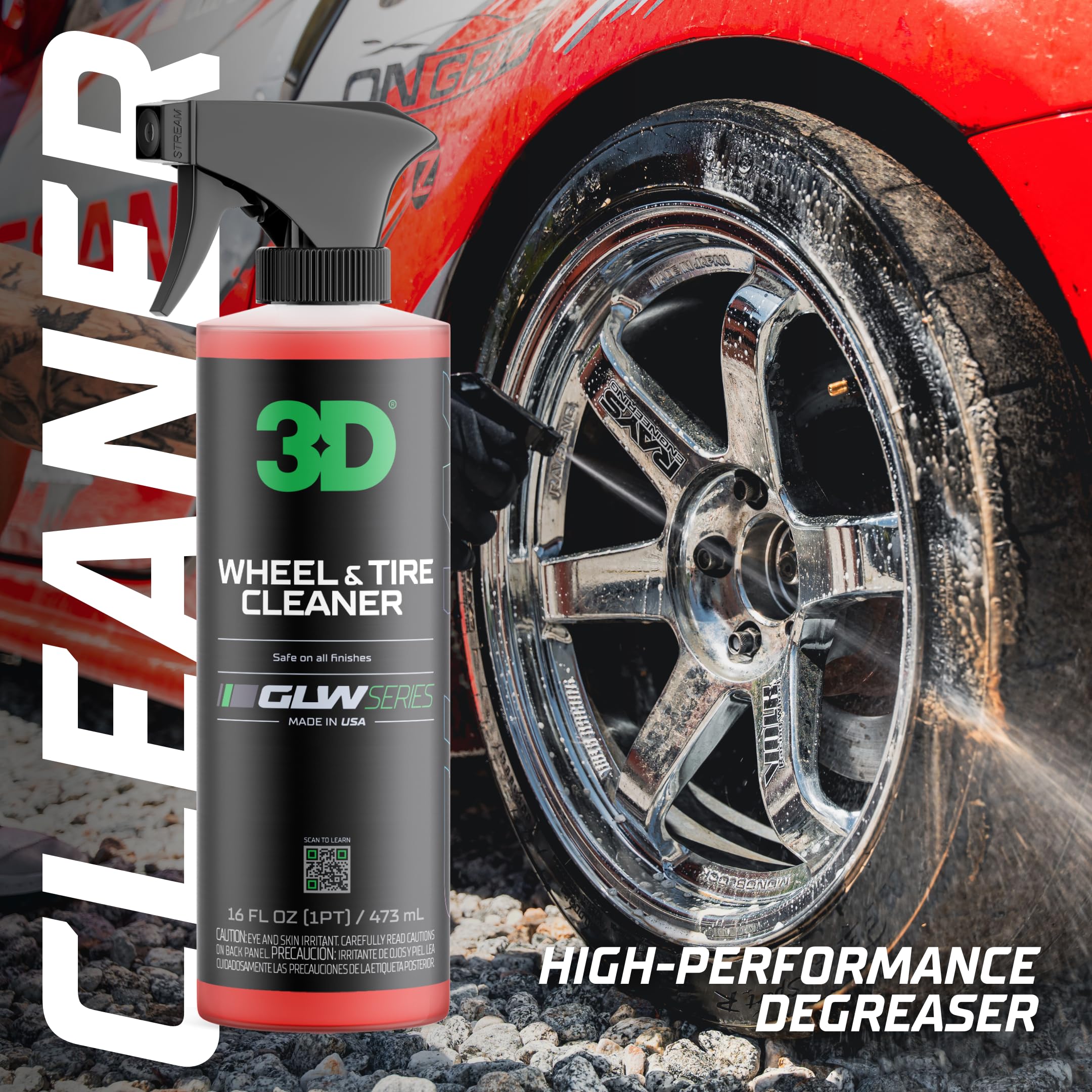 3D GLW Series Wheel & Tire Cleaner - Deep Cleaning All-in-One Formula | Removes Brake Dust, Grime, Tire Browning | Safe on All W