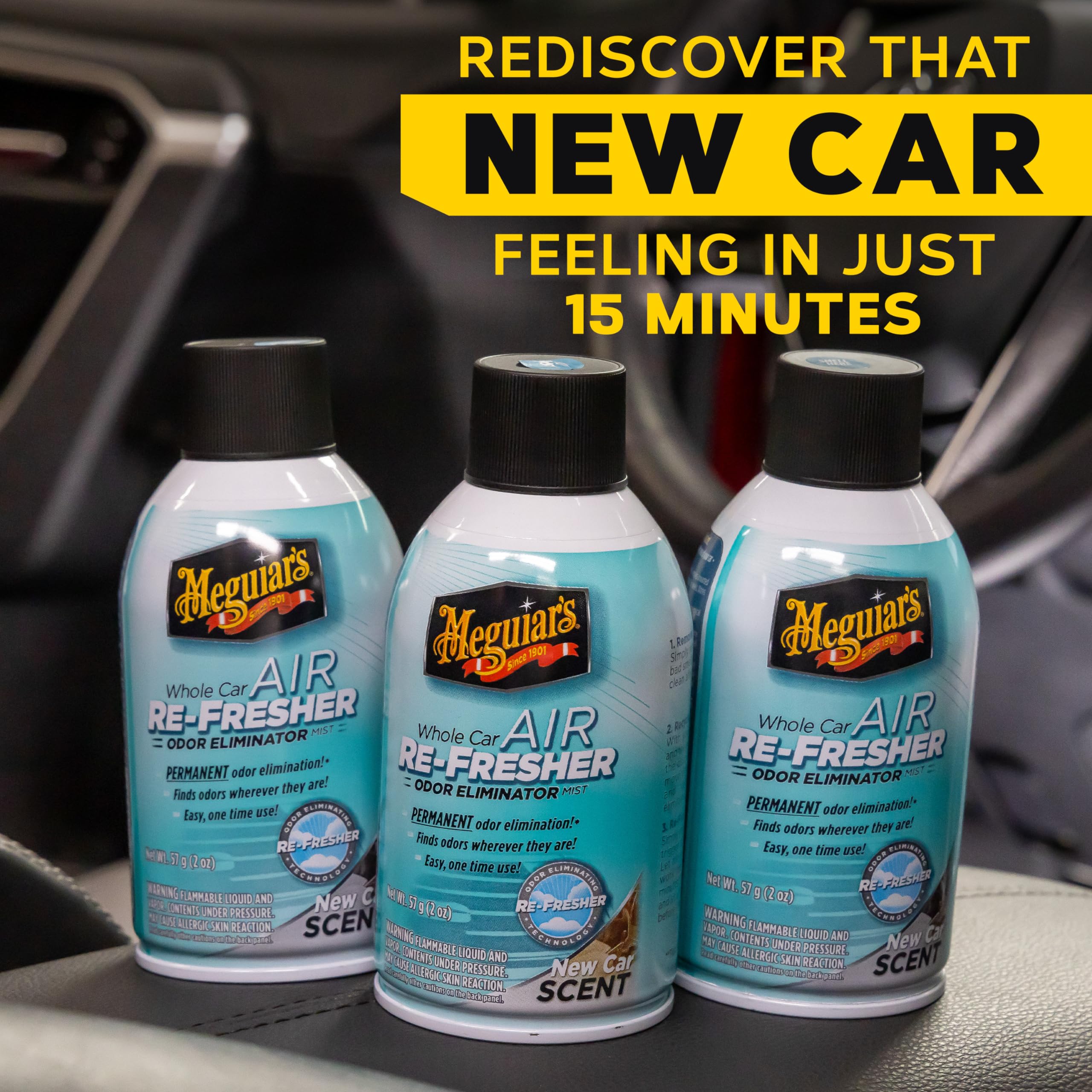 Meguiar'S Whole Car Air Refresher, Odor Eliminator Spray Eliminates Strong Vehicle Odors, New Car Scent - Three 2 Oz Spray Bottl