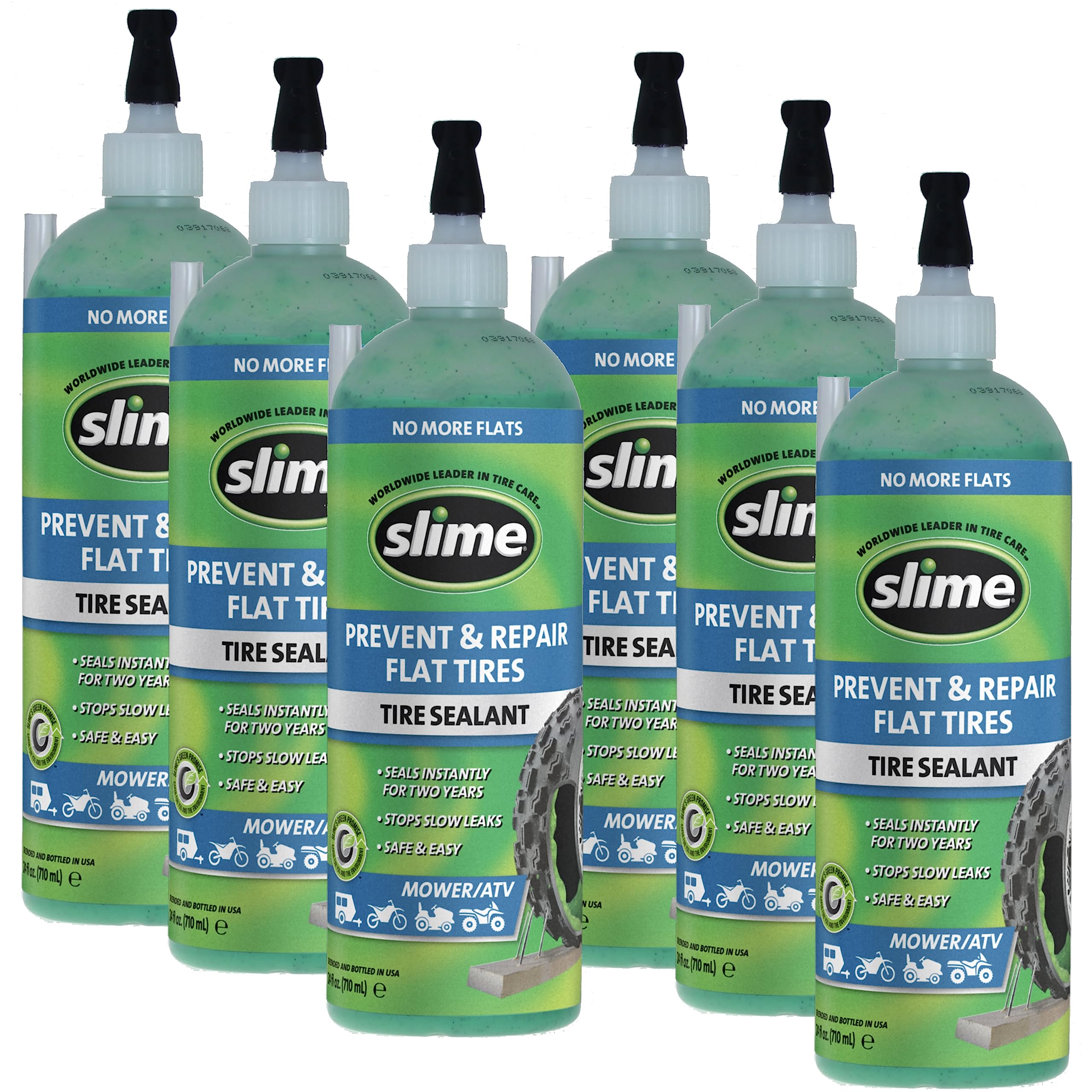 Slime 10008-6PK Flat Tire Puncture Repair Sealant, Prevent and Repair, Tubeless Mower and ATV Tires, Non-Toxic, eco-Friendly, 6 