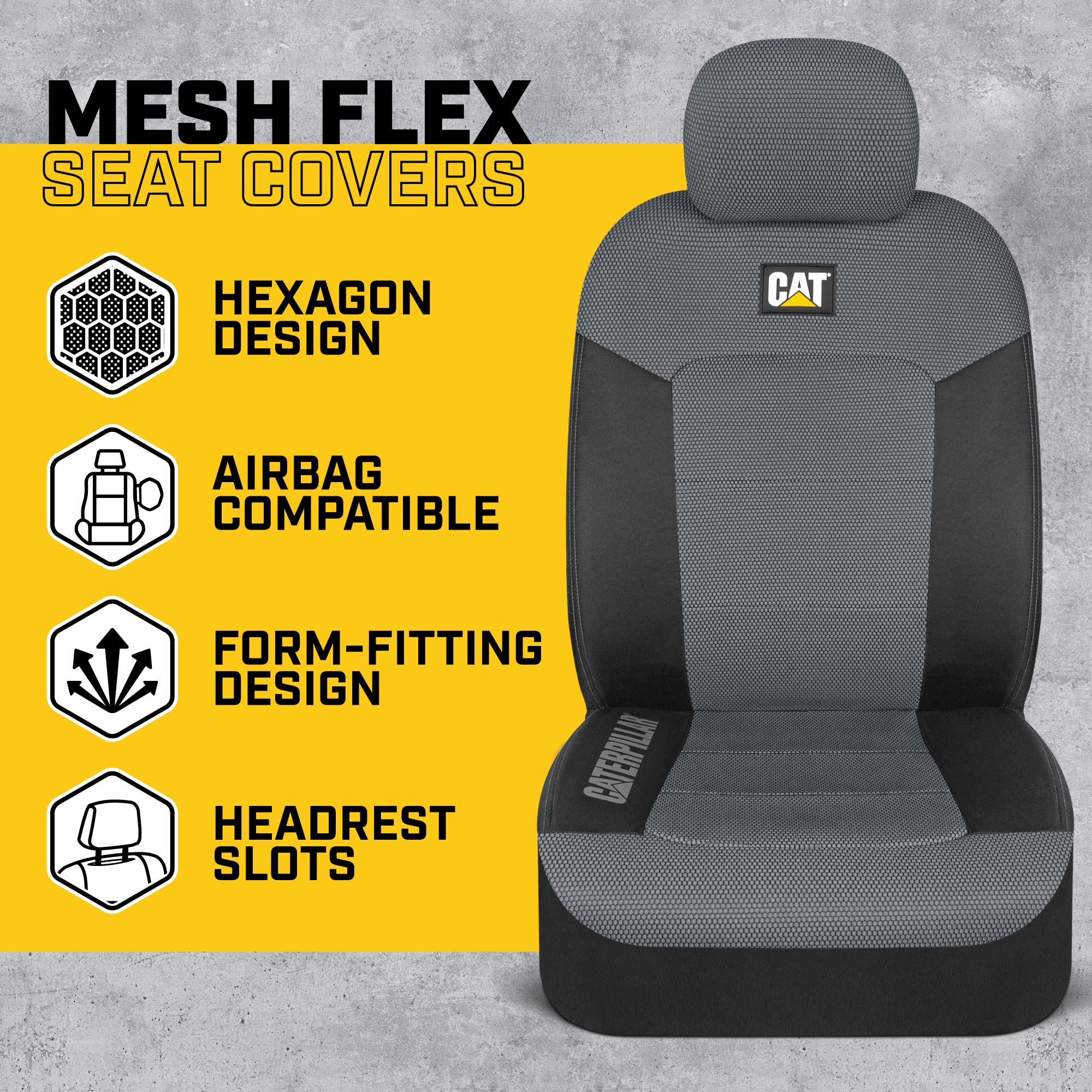Cat MeshFlex Automotive Seat Covers for Cars Trucks and SUVs - Gray Car Seat Covers for Front Seats, Truck Seat Protectors with