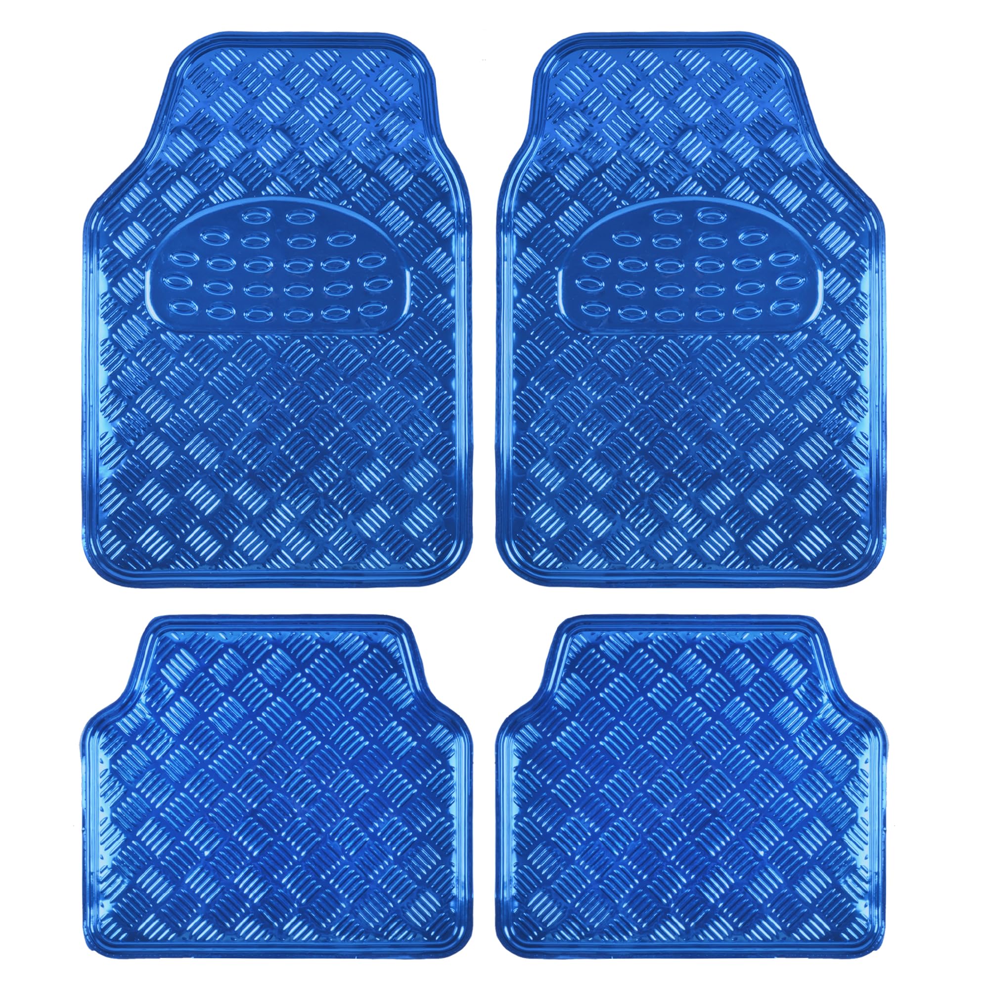 BDK MT-641-BL Universal Fit 4-Piece Set Metallic Design Car Floor Mat - Heavy Duty All Weather With Rubber Backing (Blue)
