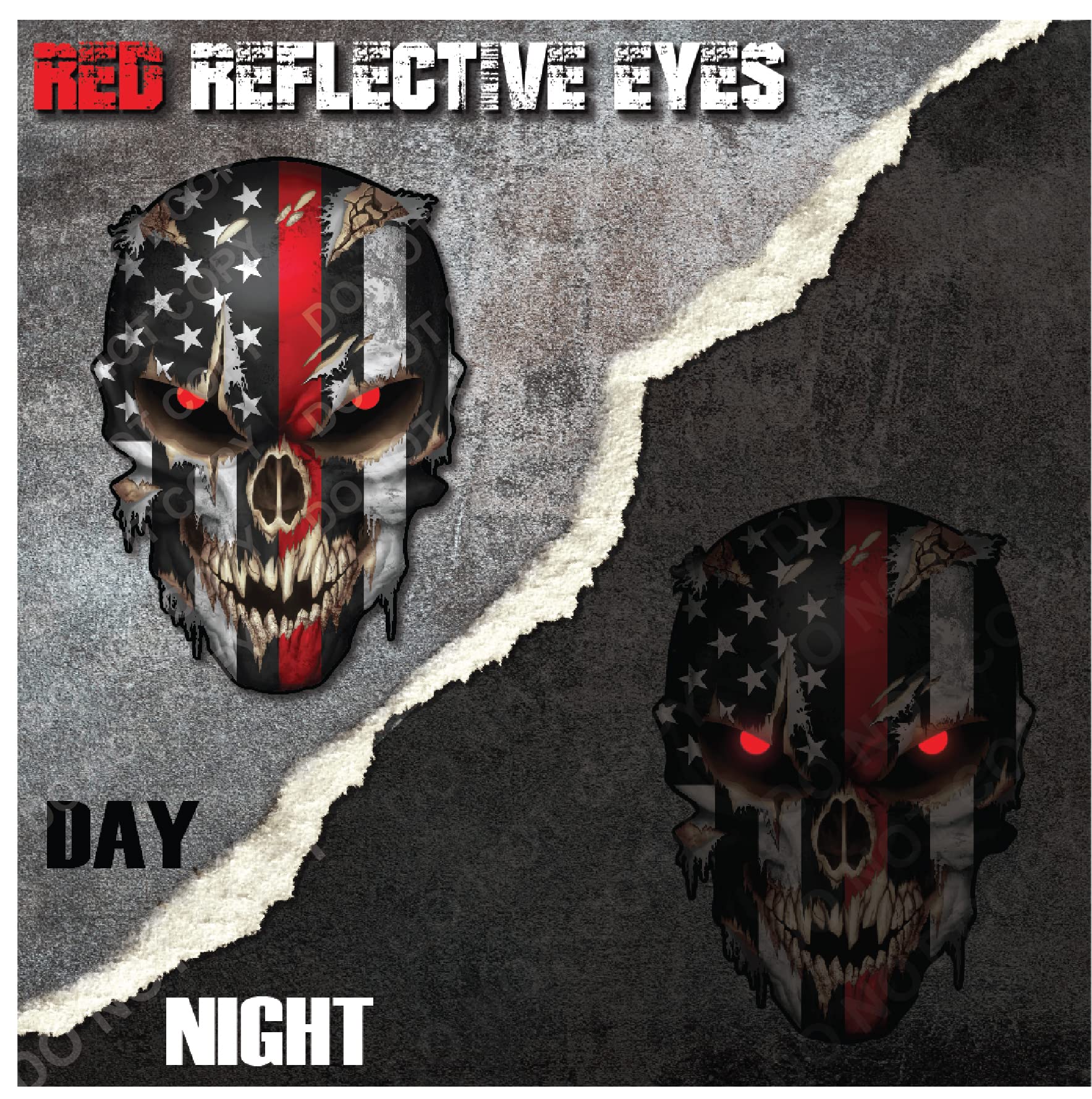 Decals By Haley Thin Red Line Firefighter Skull Decal Sticker With Reflective Red Eyes For Cars Trucks Window Windshield Graphic