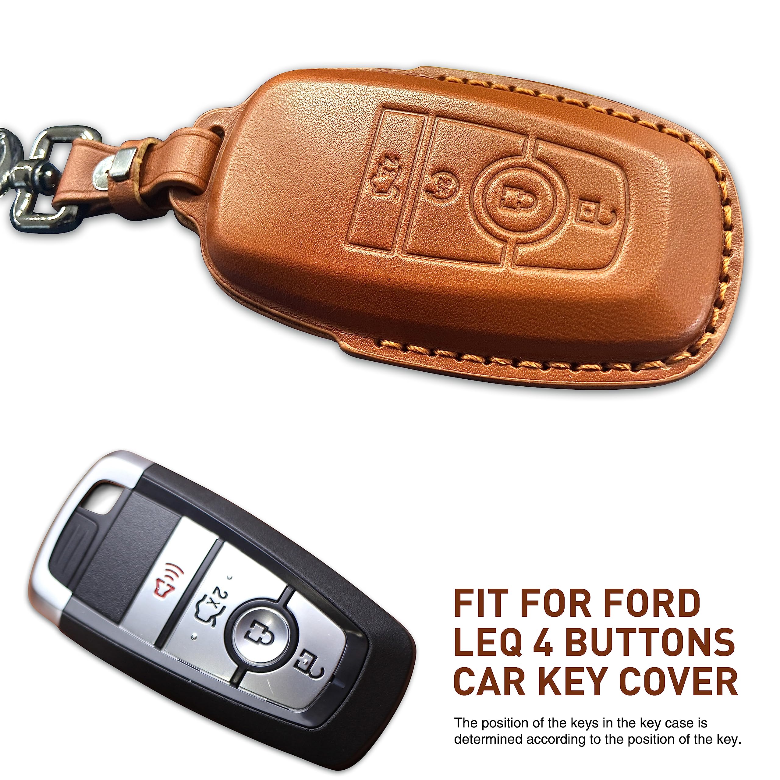 Car fob Cover Compatible with Ford Bronco.Genuine Leather Key Fob Cover with Keychain- Yellow (Yellow)