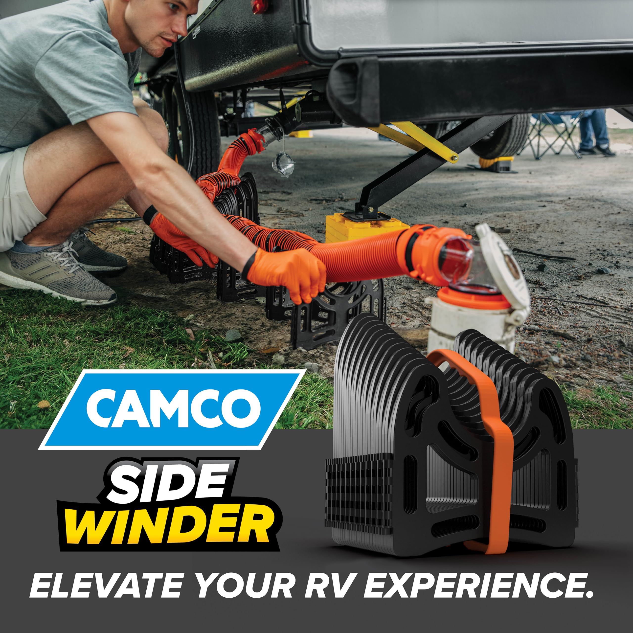 Camco Sidewinder 30-Ft RV Sewer Hose Support - Flexible Telescoping Design for Avoiding Obstacles & Deep Cradles Secure RV Sewer Hose - Out-of-The-Box Ready & Folds for RV Storage (43061)