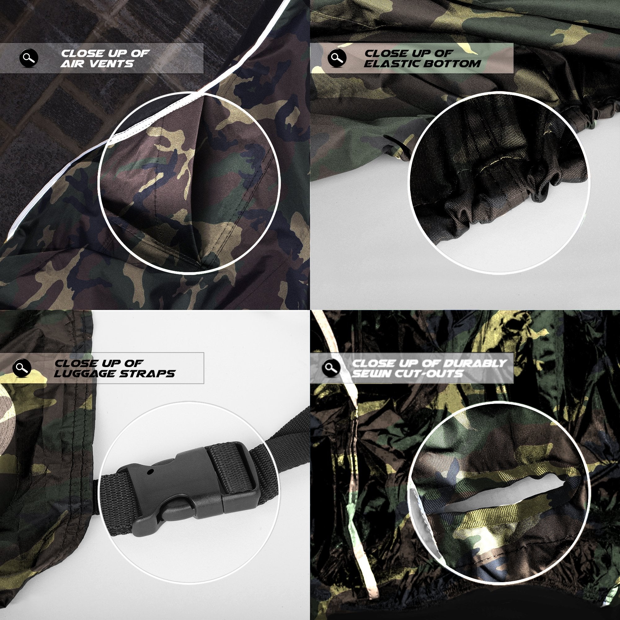 Nuzari Heavy Duty Motorcycle Cover - Motorcycle Covers Waterproof Outdoor Storage - Dirt Bike Covers (Camouflage, Large)