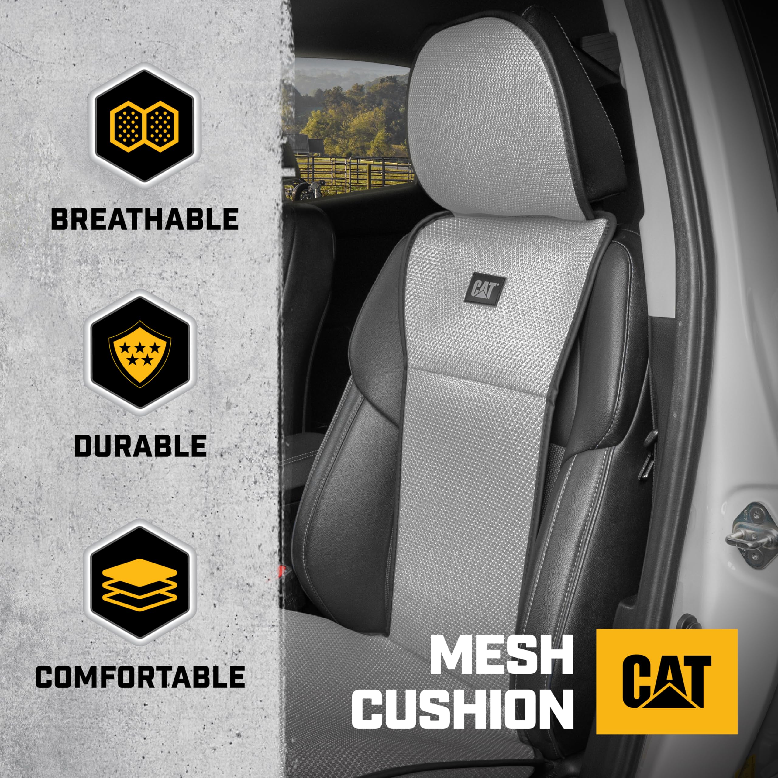 Caterpillar AeroMesh Gray Seat Covers for Trucks, Car, & SUV - (1) Front Truck Seat Cover Protector - Breathable Mesh Universal