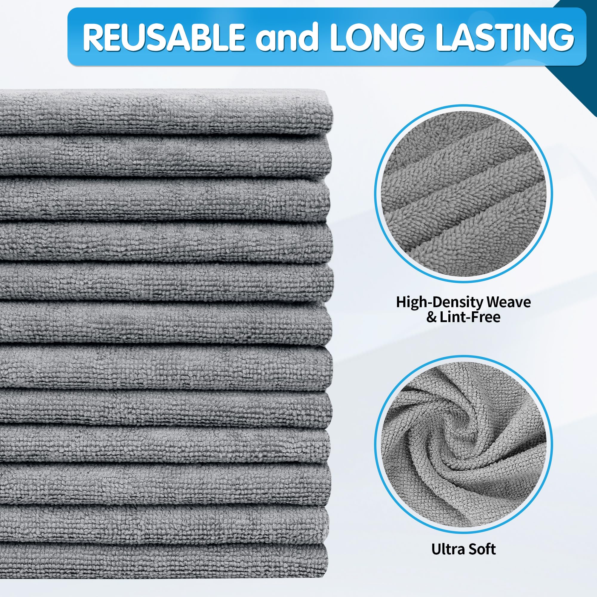 Fixsmith Grey Microfiber Cleaning Cloth, Pack Of 50, 16''X12'' Cleaning Rags For Housekeeping And Kitchen, Reusable Shop Towels,