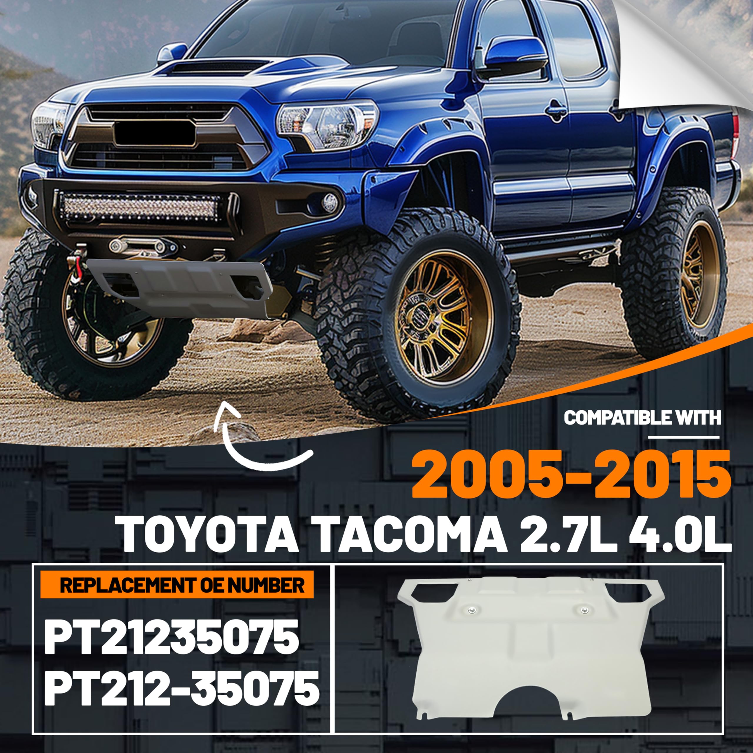 ECOTRIC Front Skid Plate Compatible with 2005-2015 Toyota Tacoma 2.7L 4.0L Engine Splash Shield Under Tray Skid Plate Replace fo