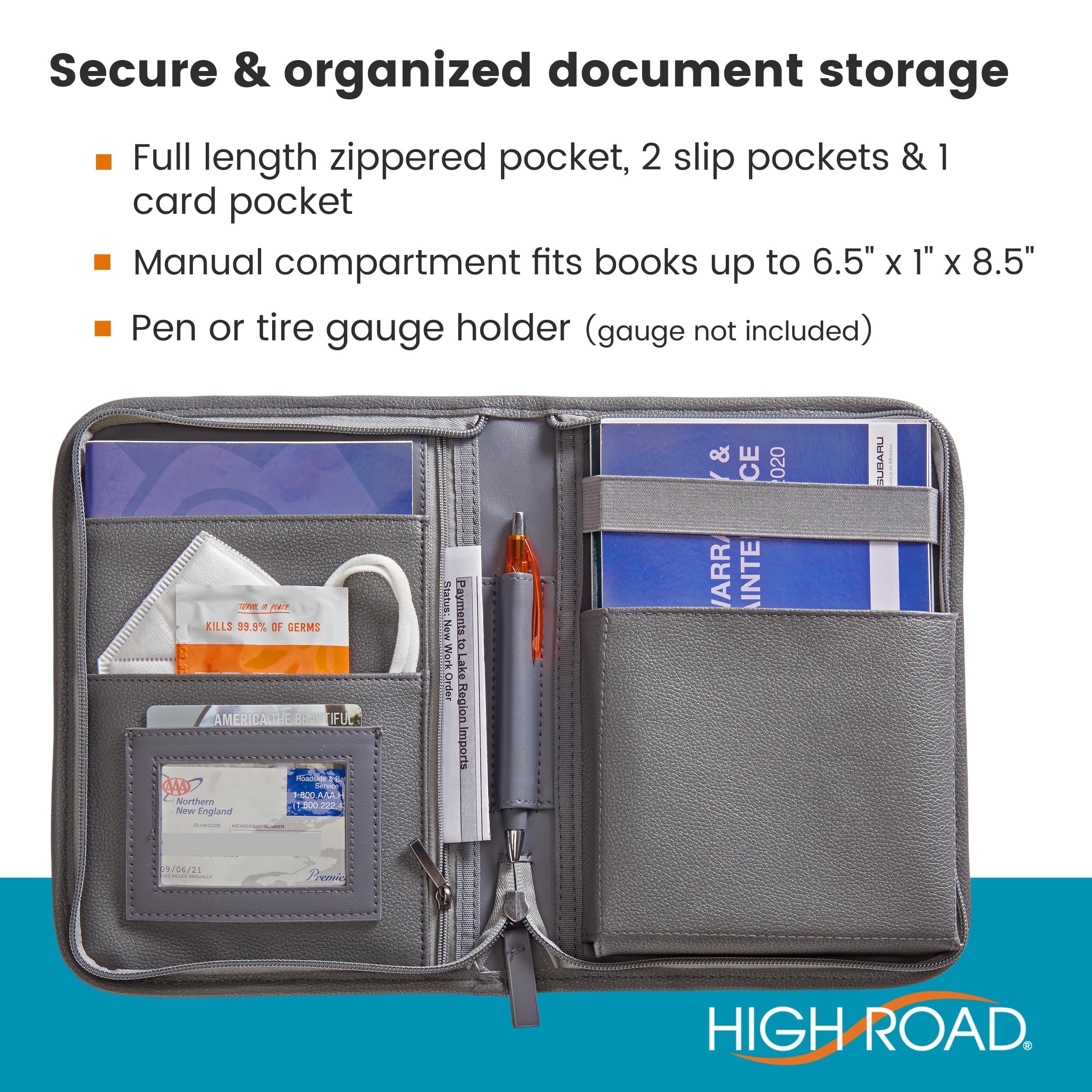 High Road Car Owners Manual Case And Glove Compartment Document Holder - Pebbled Faux Leather Glove Box Organizer For Car, Suv,