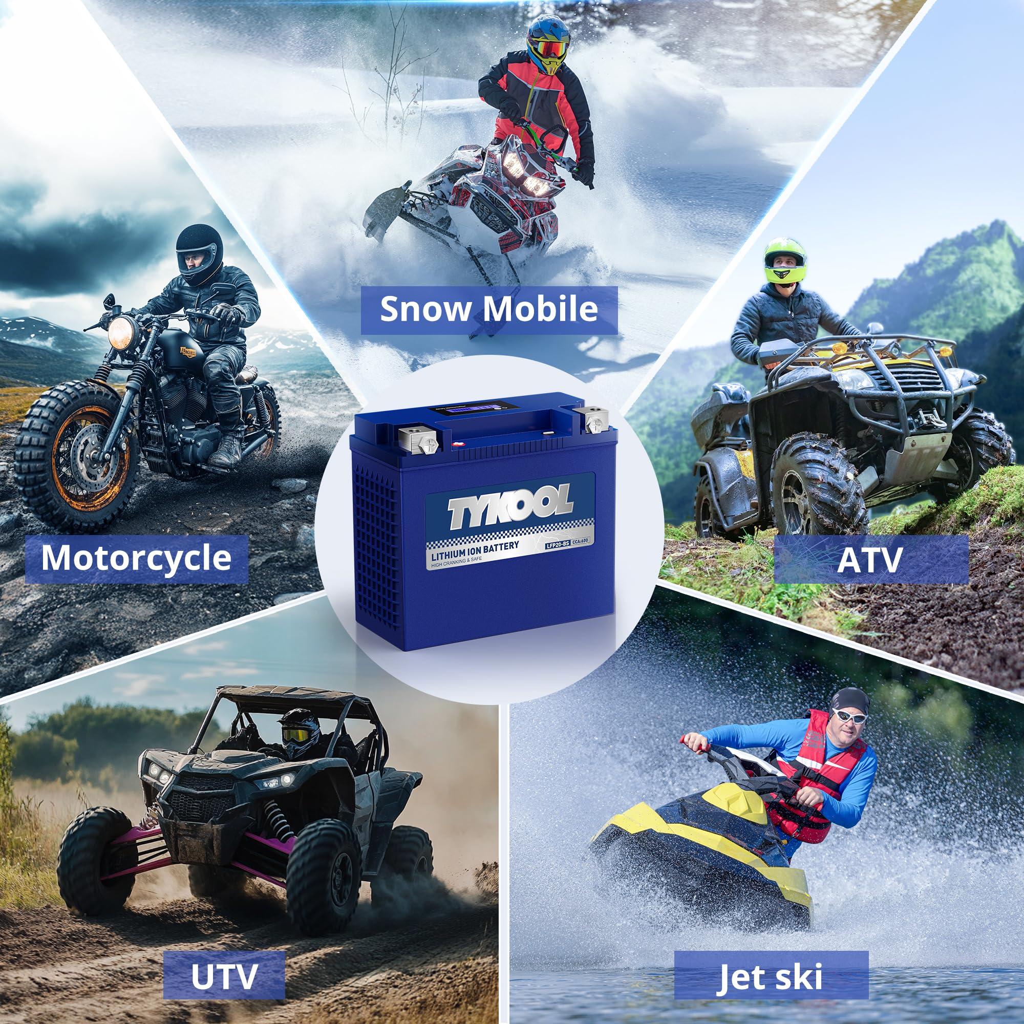Ytx20-Bs/Ytx20H-Bs/Gyz20H Lithium Lifepo4 Motorcycle Battery, 600Cca,12Ah,Built In Bms, Powersports Battery,For Atv,Utv,Jet Ski,