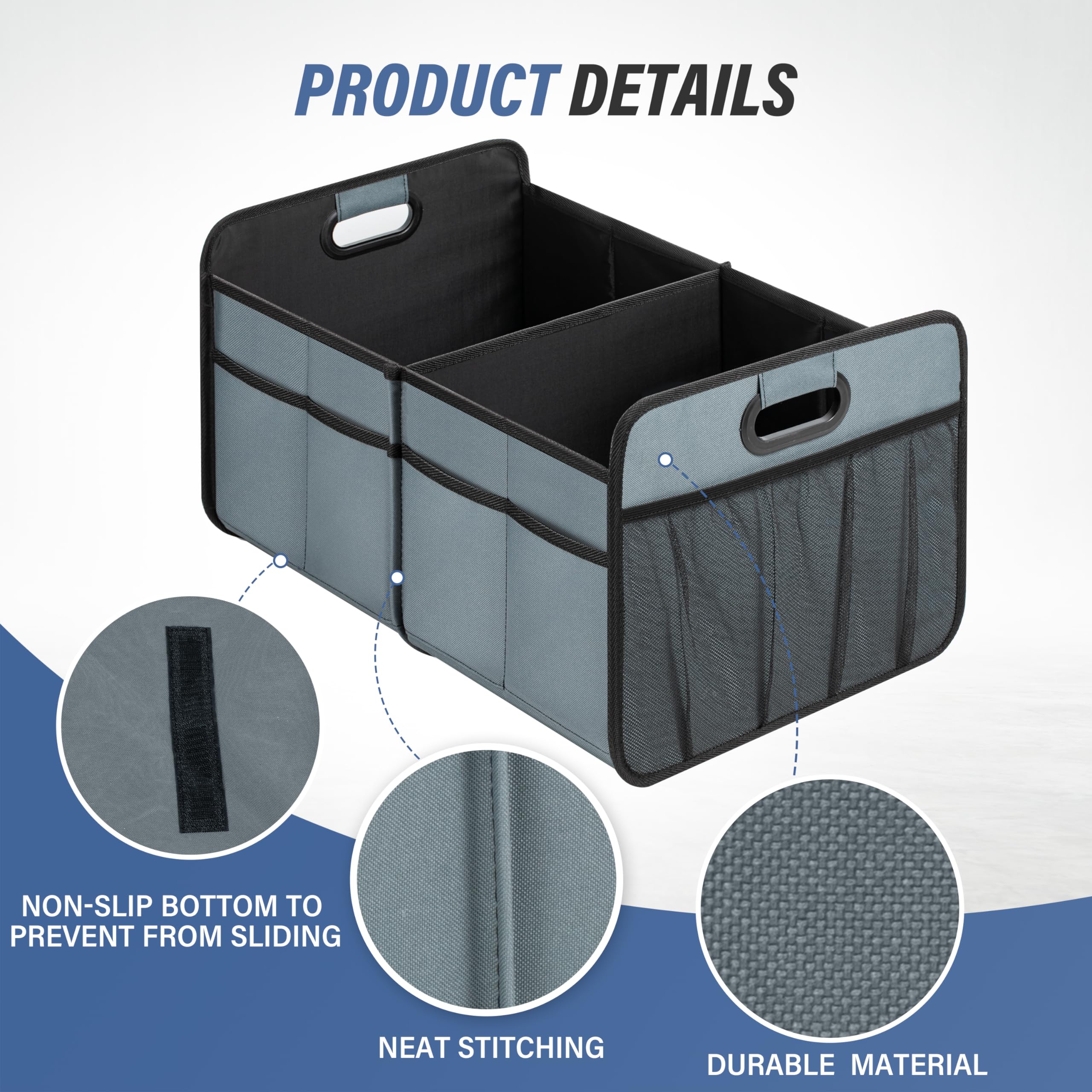 Simple Deluxe Car Trunk Organizer For Suv, Collapsible 2 Compartment 50L Automotive Storage Box With 5 Pocket, 600D Waterproof O