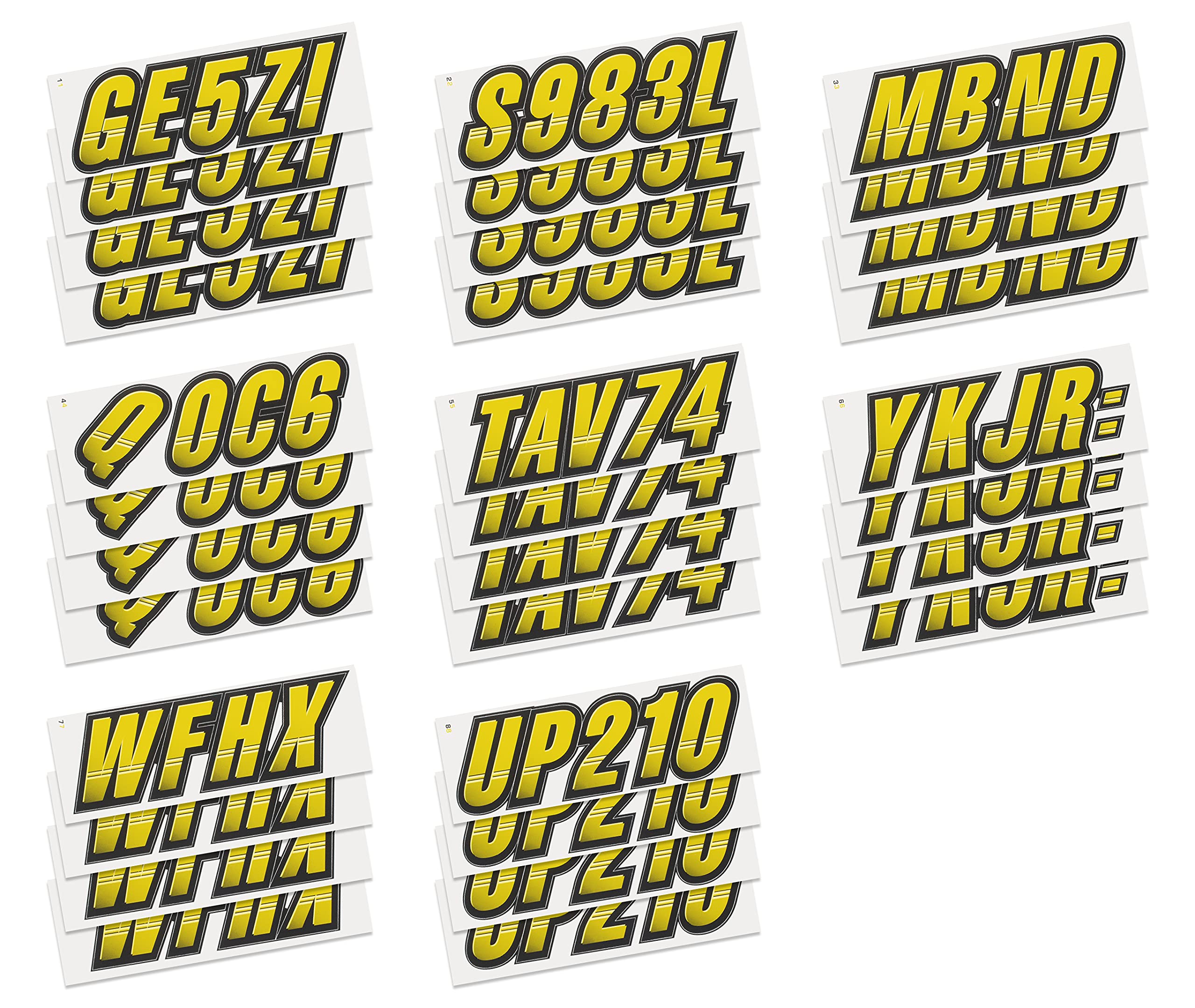 Stiffie Techtron Electric Yellow/Black 3 '' Boat & Pwc Registration Decals  Numbers Letters Stickers