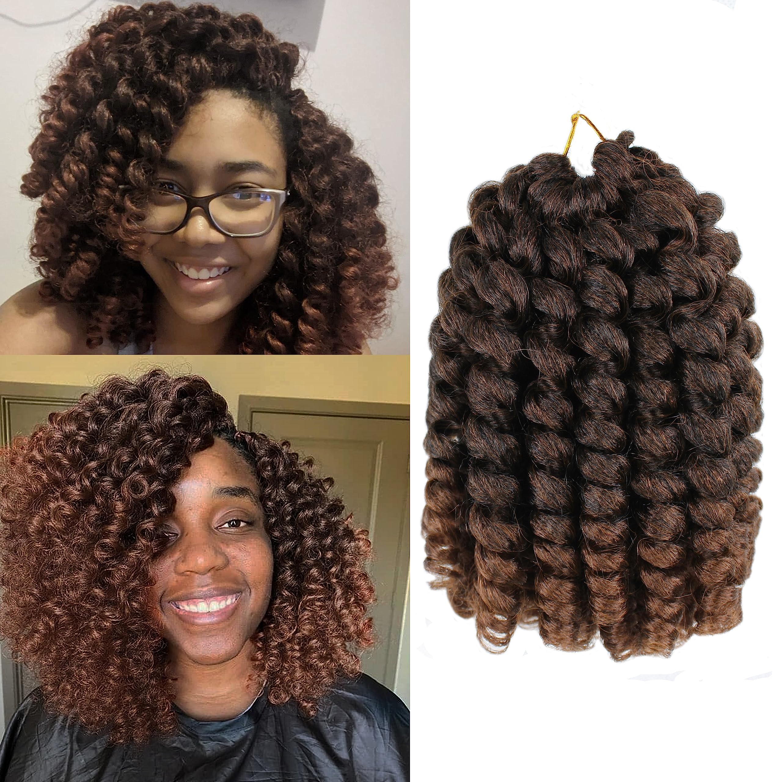 Vustbeauty Jamaican Bounce Curly Crochet Hair 8 Inch 5 Packs Wand Curl Crochet Hair Braids Dark Brown Short Curly Braiding Hair Extensions For Black Women (8inch  color 4)-New