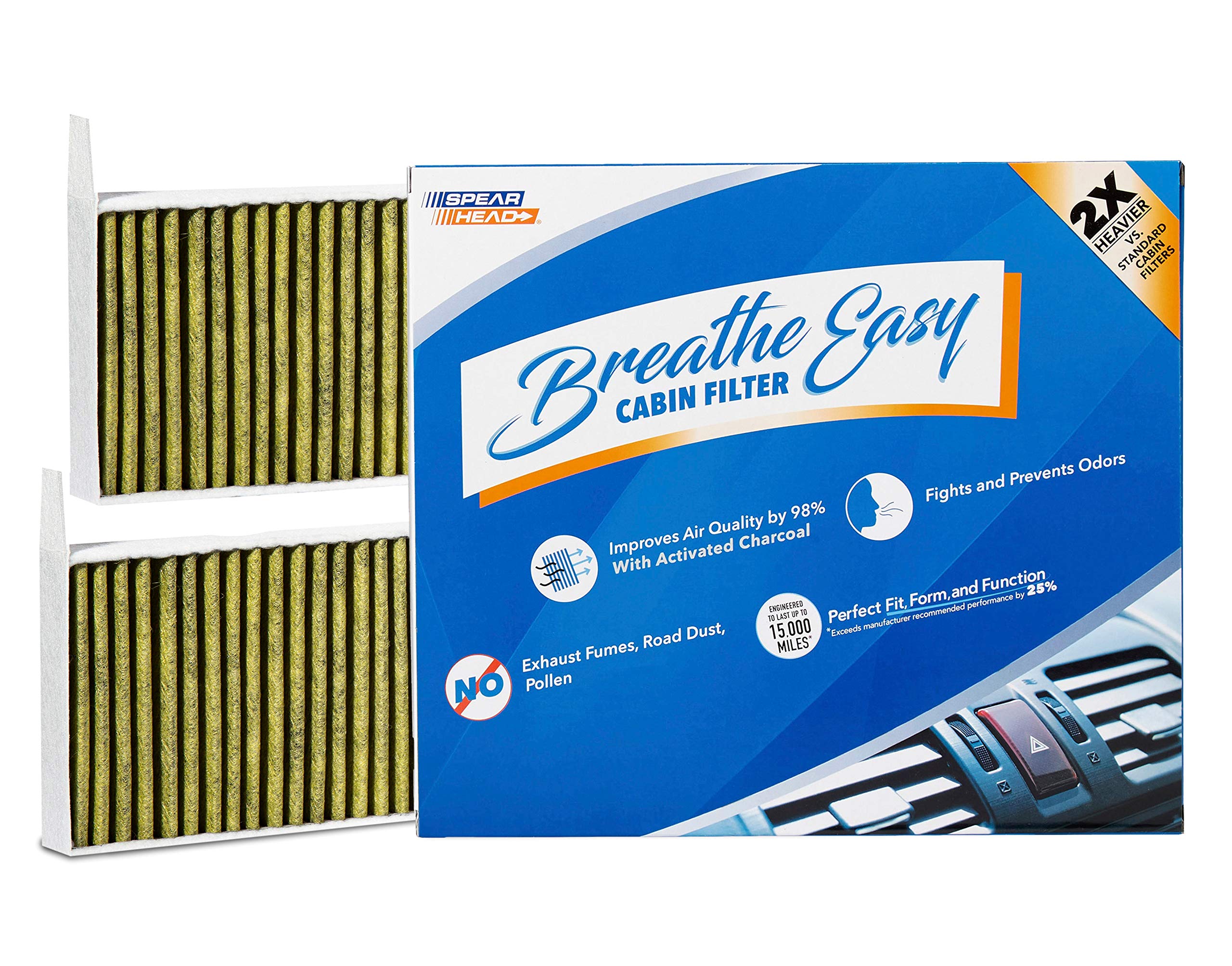 Spearhead Odor Defense Breathe Easy Ac & Heater Cabin Filter | Fits 2017-24 Model 3, 2020-24 Model Y Like Oem | Up To 25% Longer Lasting W/Activated Carbon (Be-111)