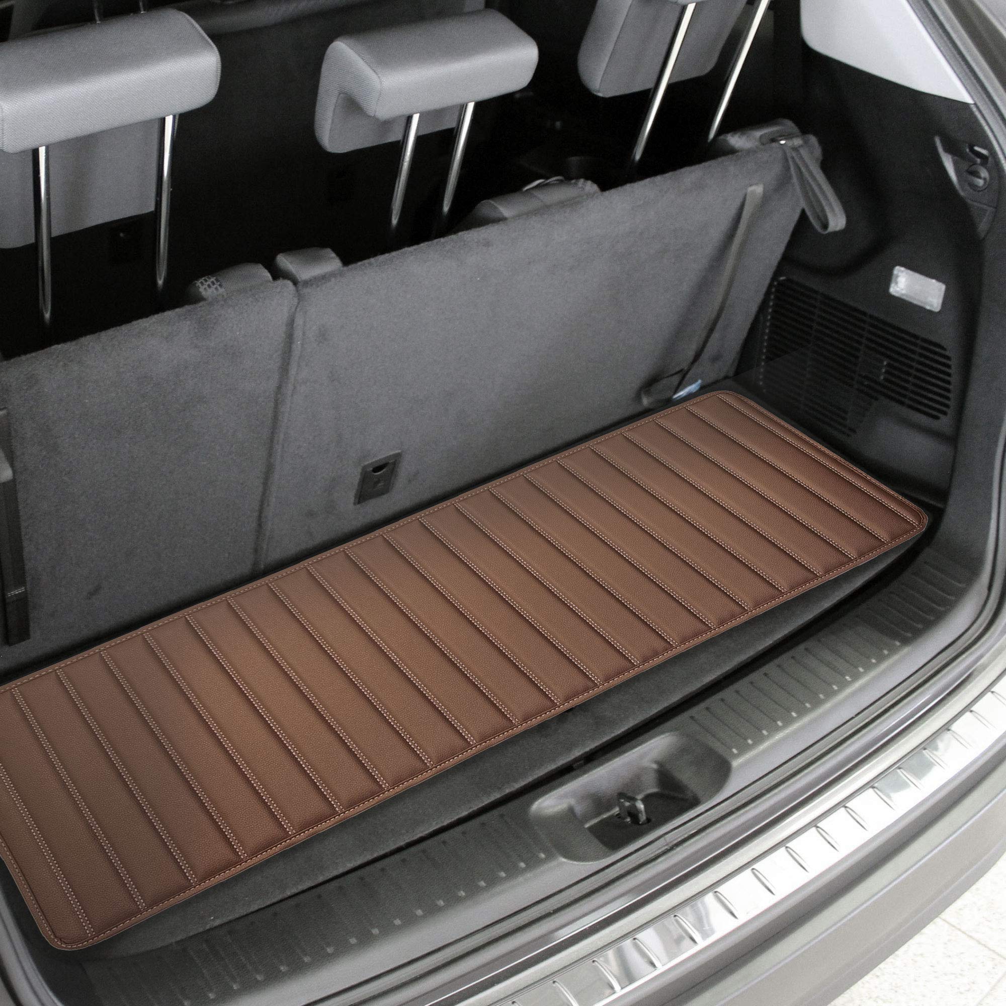 Fh Group F16500 Deluxe Heavy-Duty Faux Leather Multi-Purpose Cargo Liner, Striped, 14   , Brown Color W. Gift- Fit Most Car, Tru
