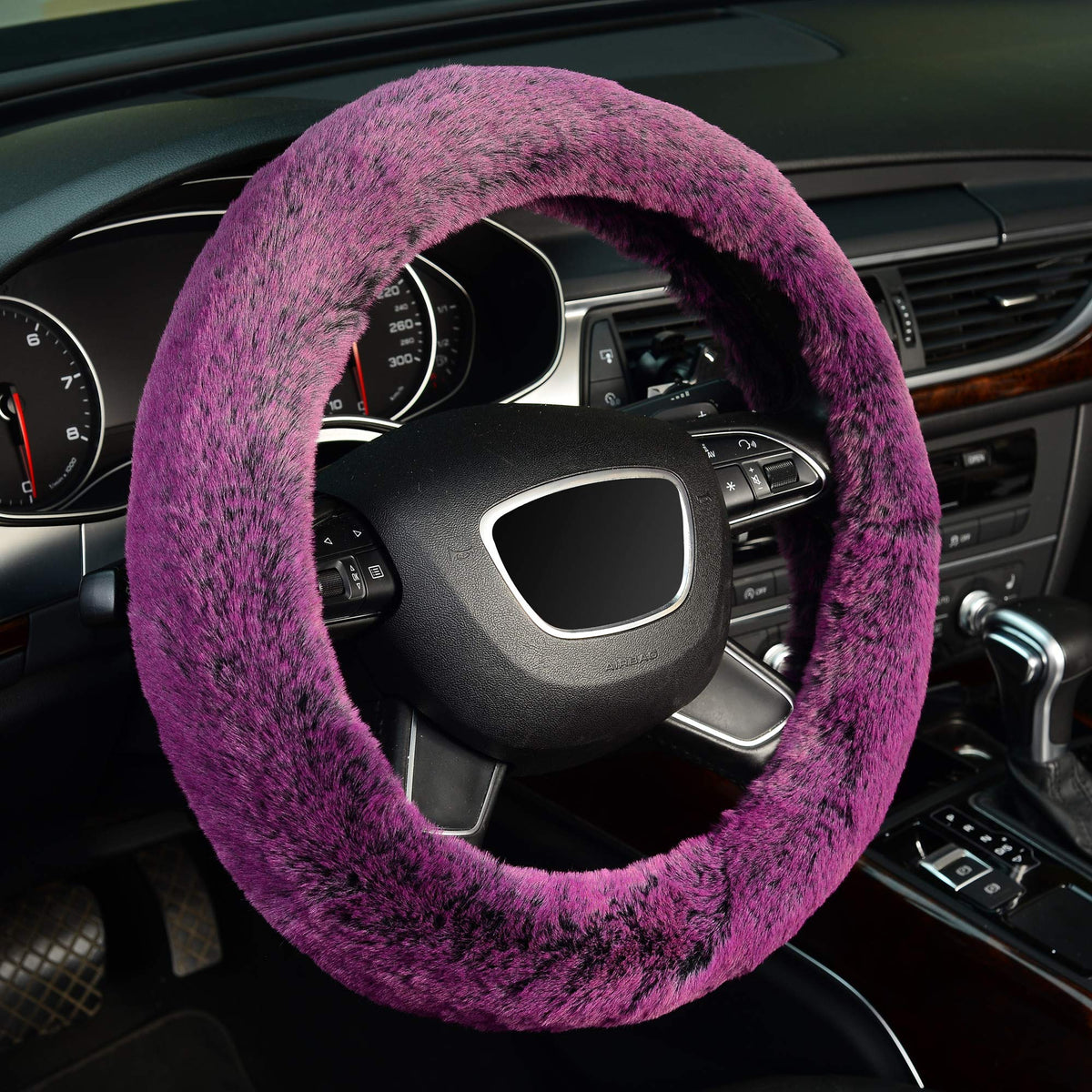 Kafeek Frost Fluffy Microfiber Plush Steering Wheel Cover For Winter Warm, Universal 15 Inch Soft Fuzzy Steering Wheel Cover,Dre