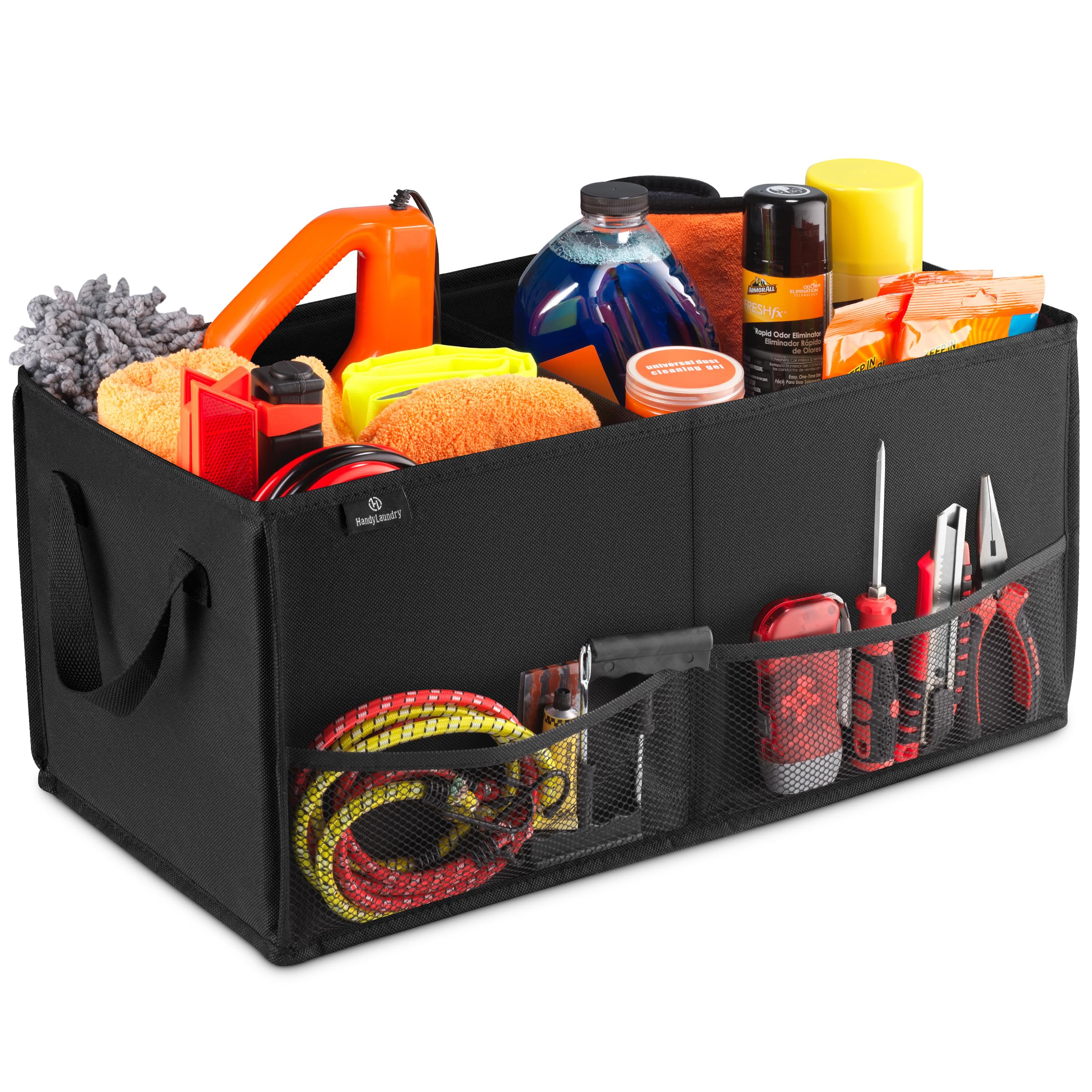 Handy Laundry Fold-Away Car Trunk Organizer - Non-Slip Securing Fasteners - 22 x 10 x 11 Inches - Prevents Shifting and Rolling 
