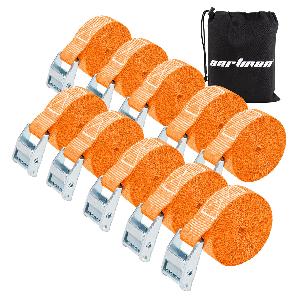 Cartman 1'' X 12'Lashing Straps Cargo Tie-Down Strap Up To 600Lbs, 10Pk In Carry Bag, Orange