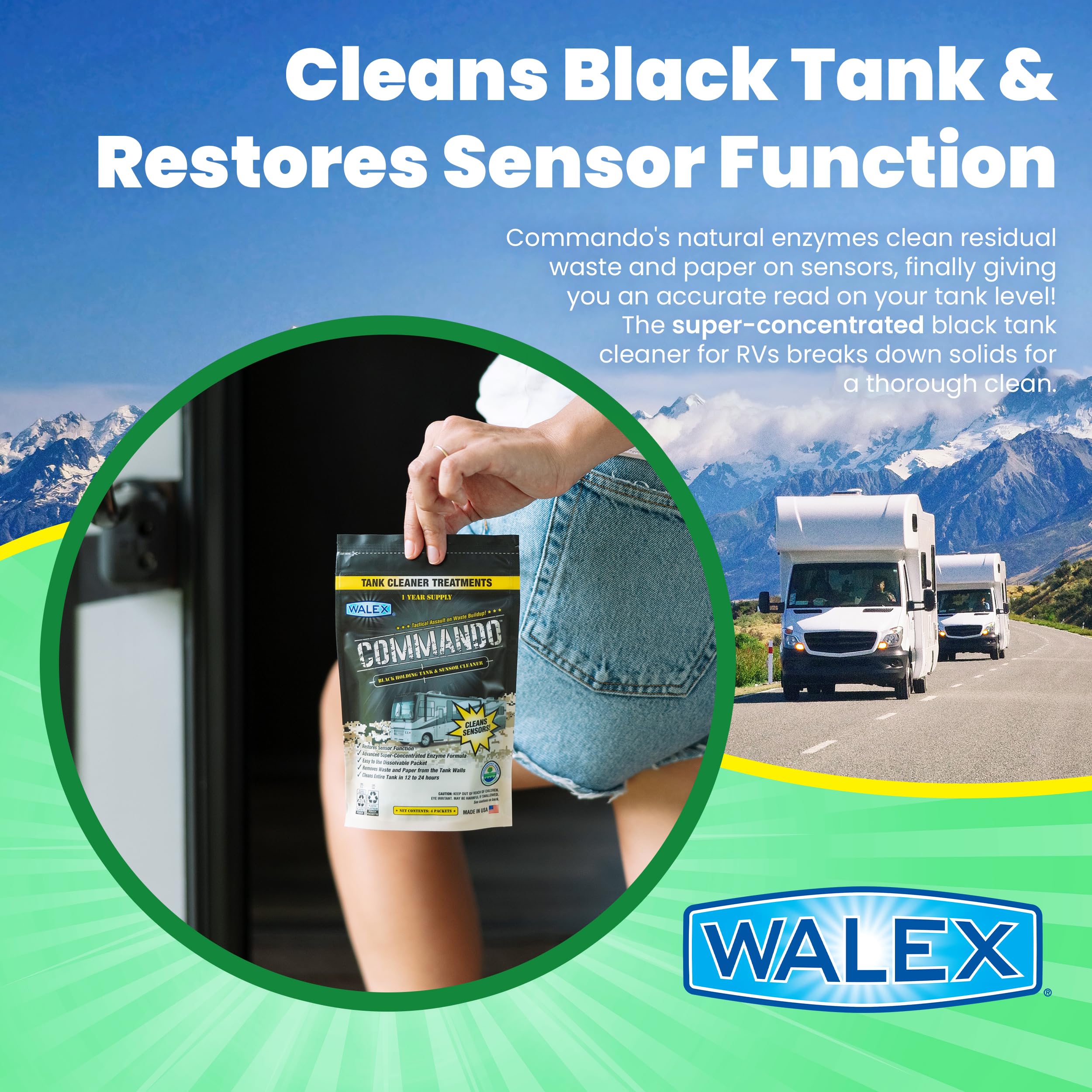 Walex Commando Rv Black Holding Tank & Sensor Cleaner - Eliminates Waste & Paper Buildup, Restores Sensor Function, Lubricates V