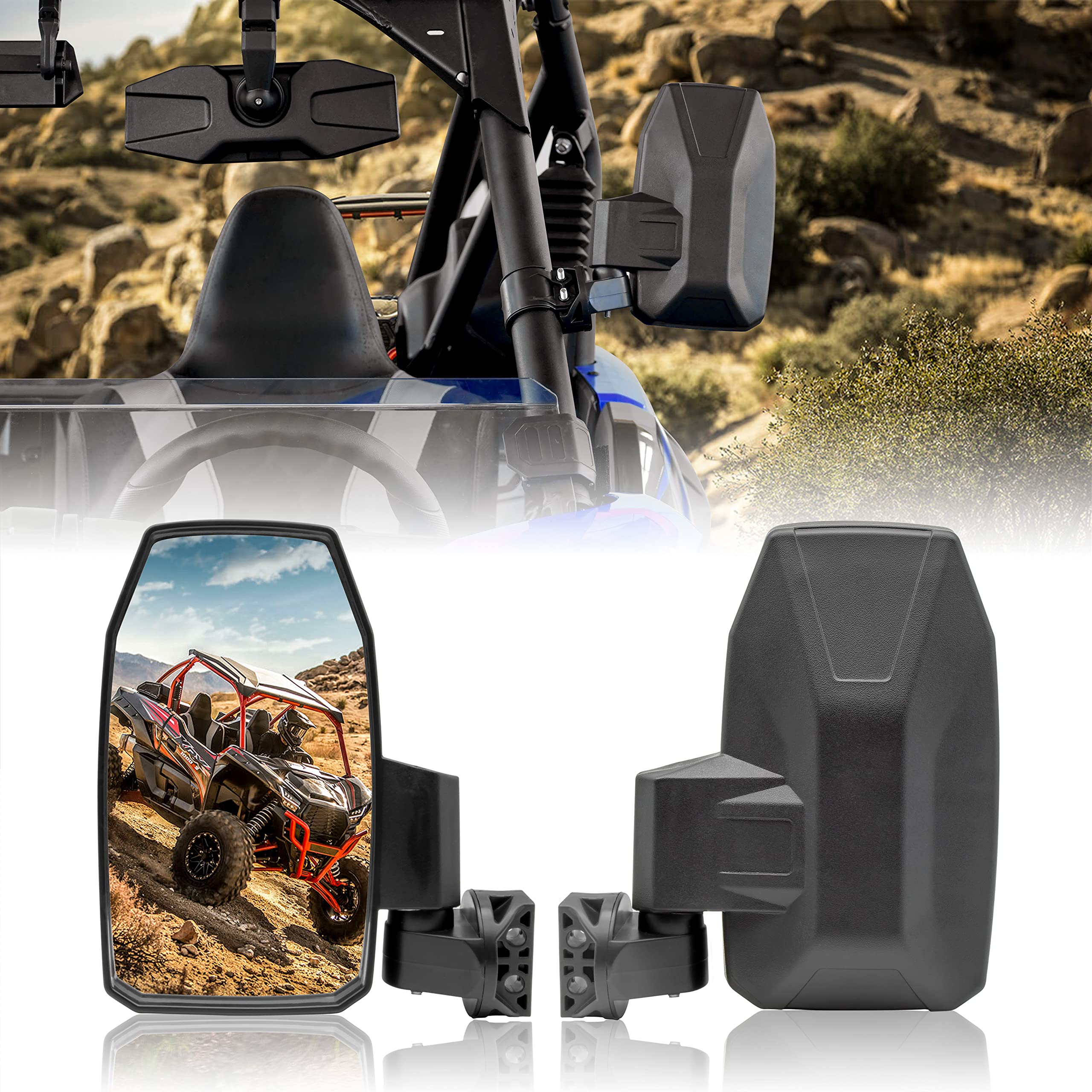 SAUTVS Adjustable Folding Side Rear View Mirrors for Teryx KRX 1000, High-Definition Convex Premium Side Mirrors for Kawasaki Te