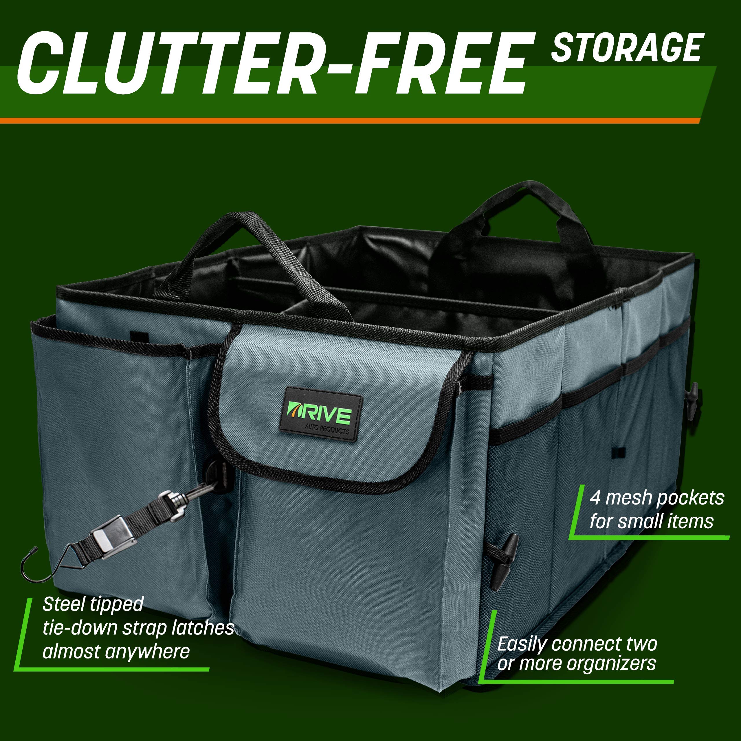 DRIVE AUTO Car Trunk Organizer - Collapsible, Multi-Compartment, Black, Oxford 600D Canvas, 1 Pack, Model 8542118733
