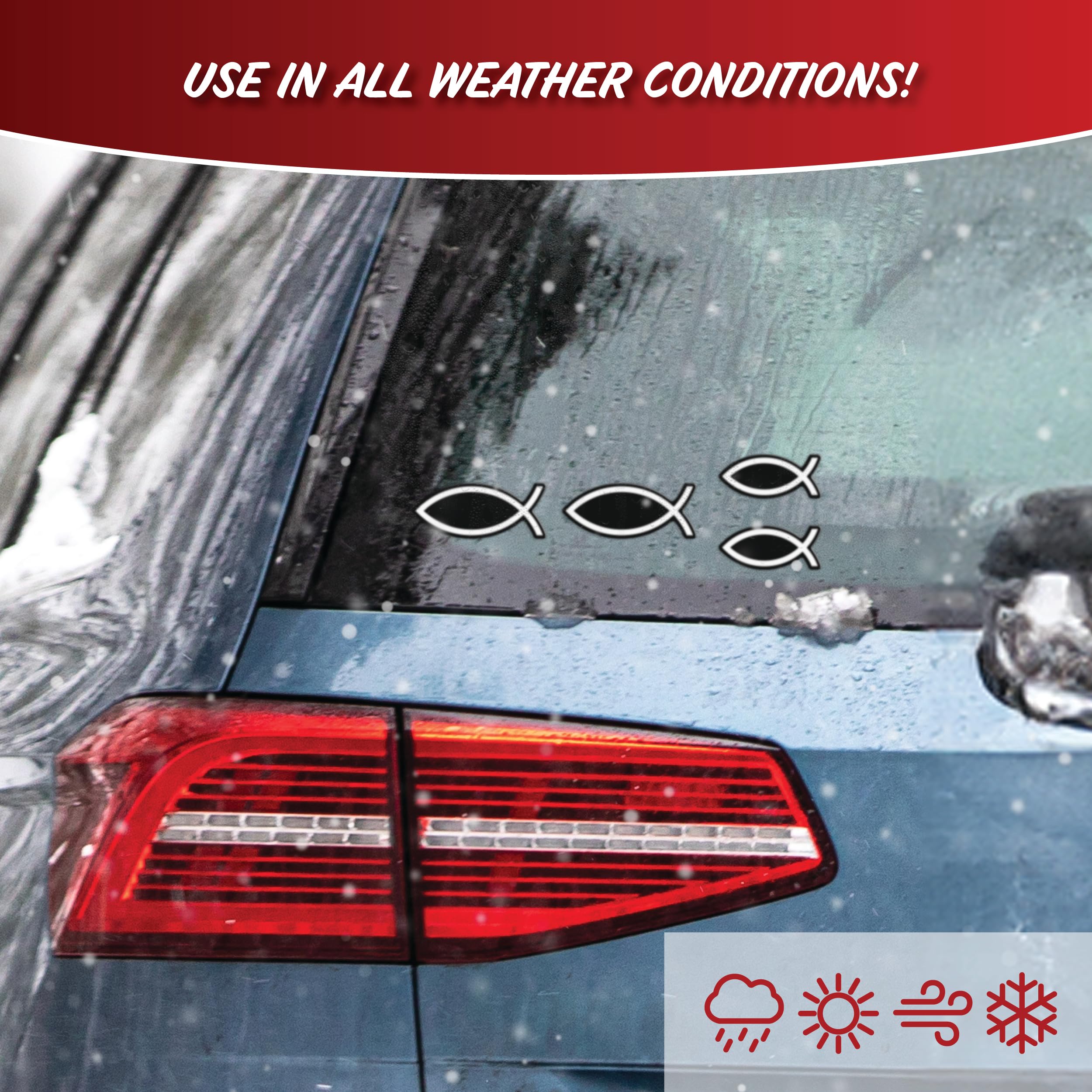 Christian Fish Car Decals - Set Of 4 Black White Religious Stickers For Car Or Truck Window Icthus Jesus Fish Car Emblem Christi