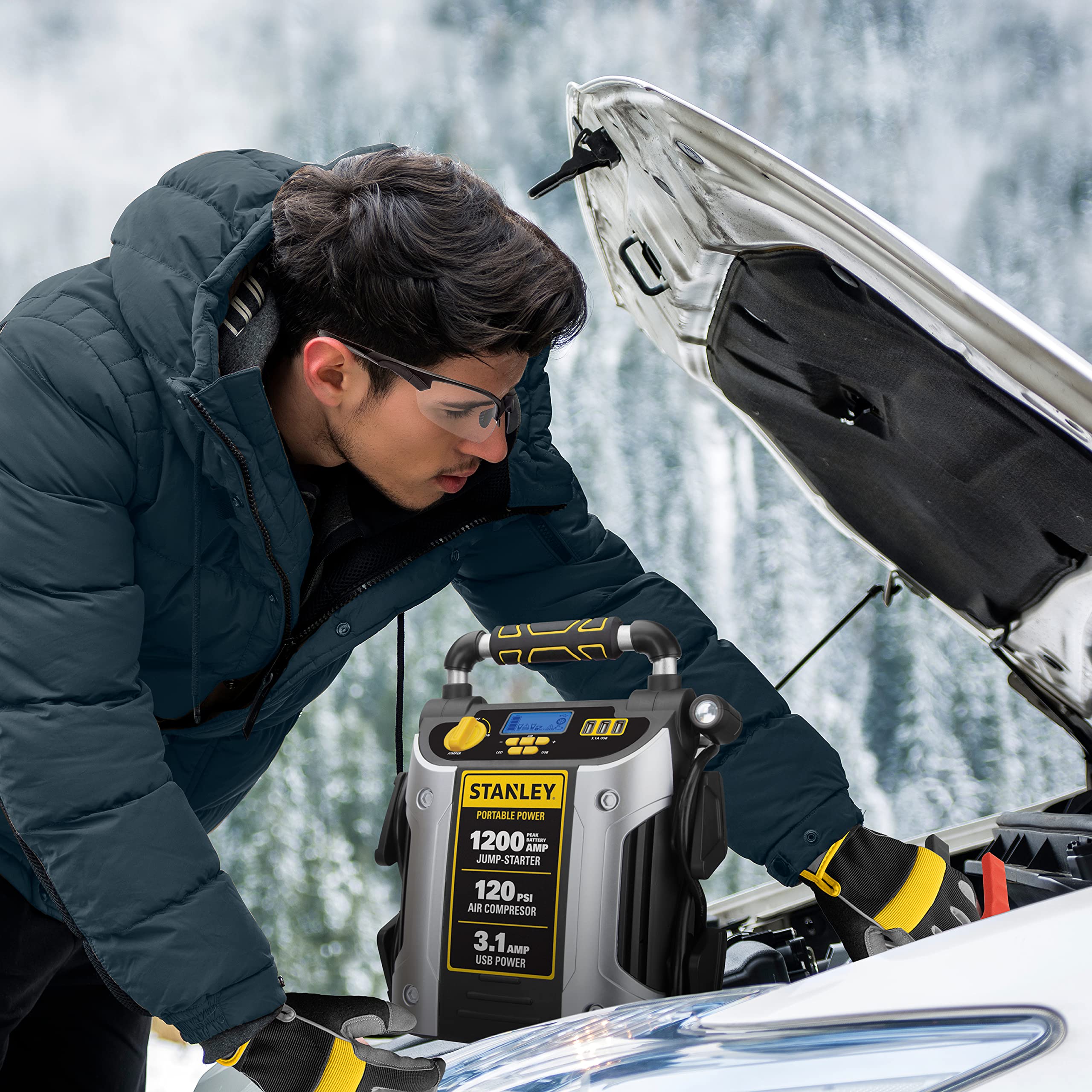 1200 Peak Amp Automotive Jump Starter, Portable Power - 2.1A/10W Usb Port, 120 Psi Air Compressor