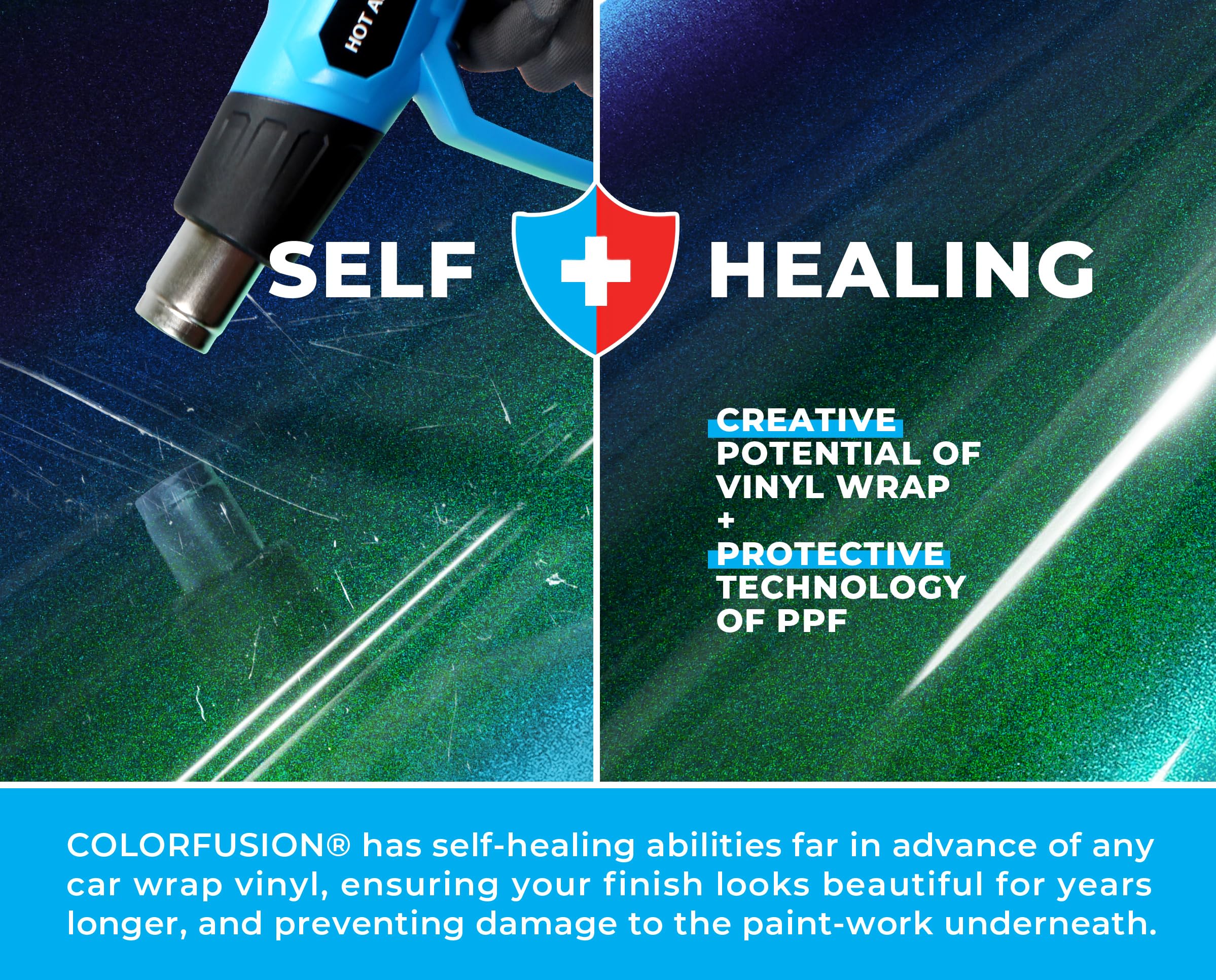 Colorfusion Ppf By Vvivid, Gloss Metallic Blue Chameleon Dry Apply Ppf Vinyl Car Wrap Roll 60Ft X 5Ft