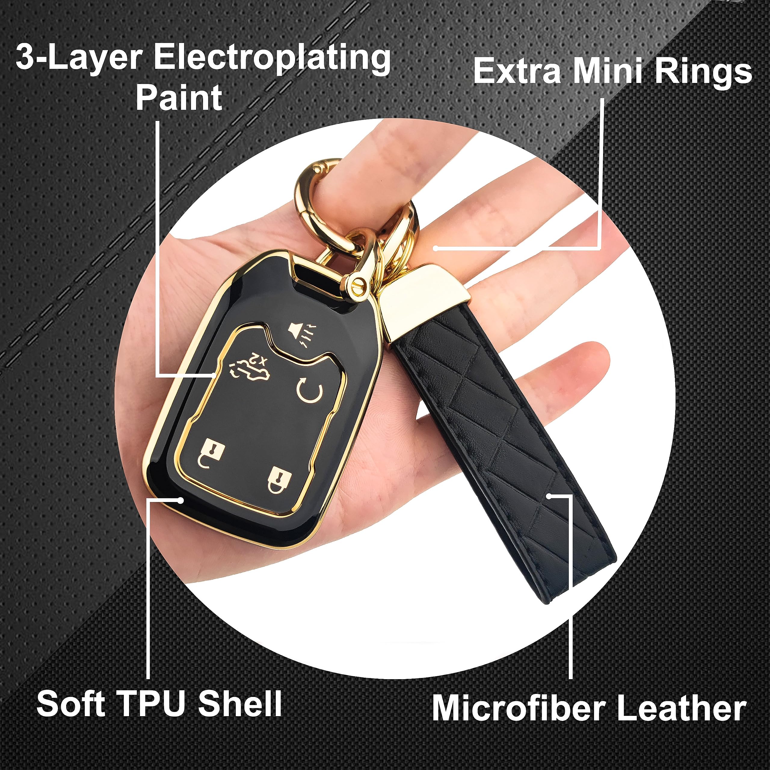Ollen 5-Button Tpu Key Fob Cover, Fit For Gmc Acadia 2017-2024, For Terrain 2018-2024, Fit For Sierra 2019-2024, For Chevy Silverado 2019-2022, Full Protection Soft Tpu Key Case, With Keychain, Black