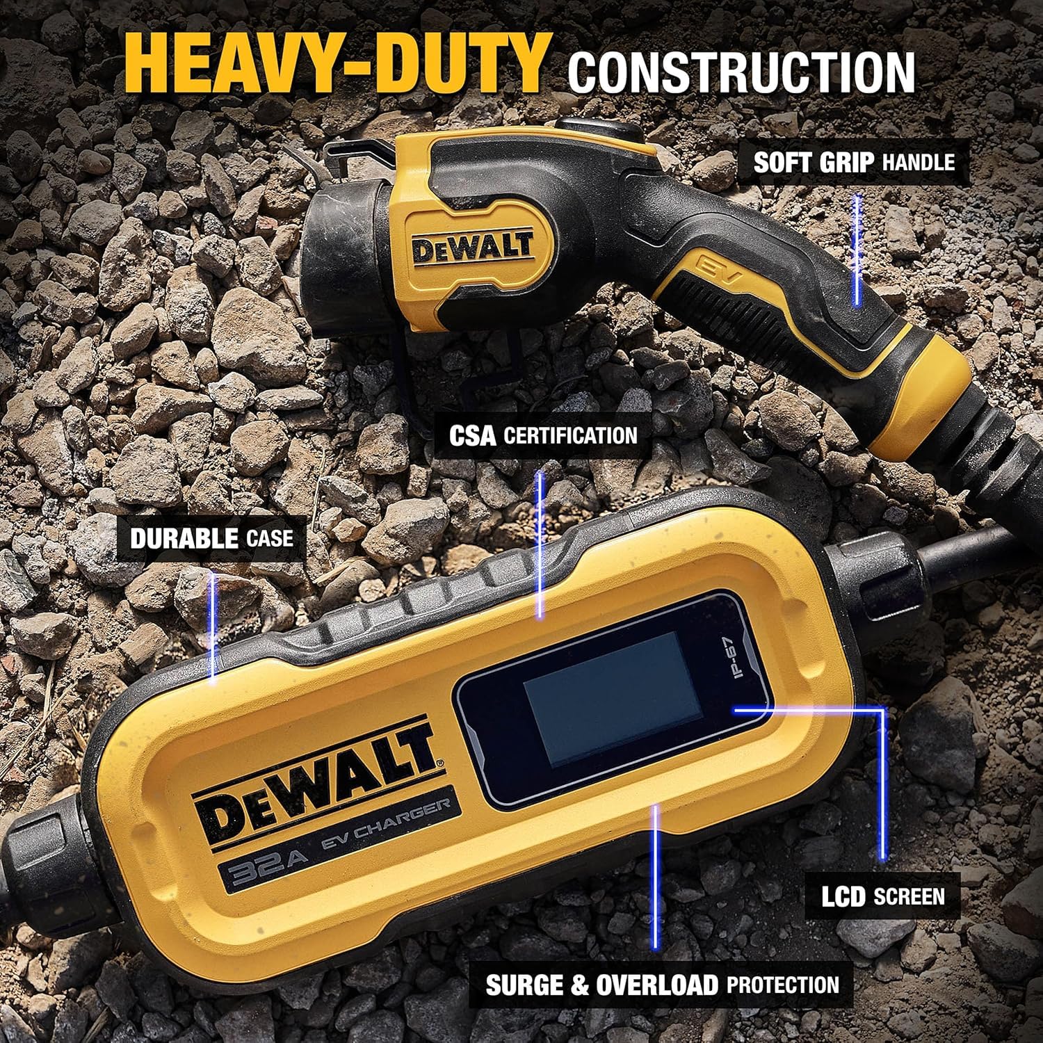 DEWALT Portable Electric Vehicle (EV) 120-240V Level 2 Charger up to 32 Amps, CSA Certified Indoor/Outdoor, NEMA 14-50 Plug Adap
