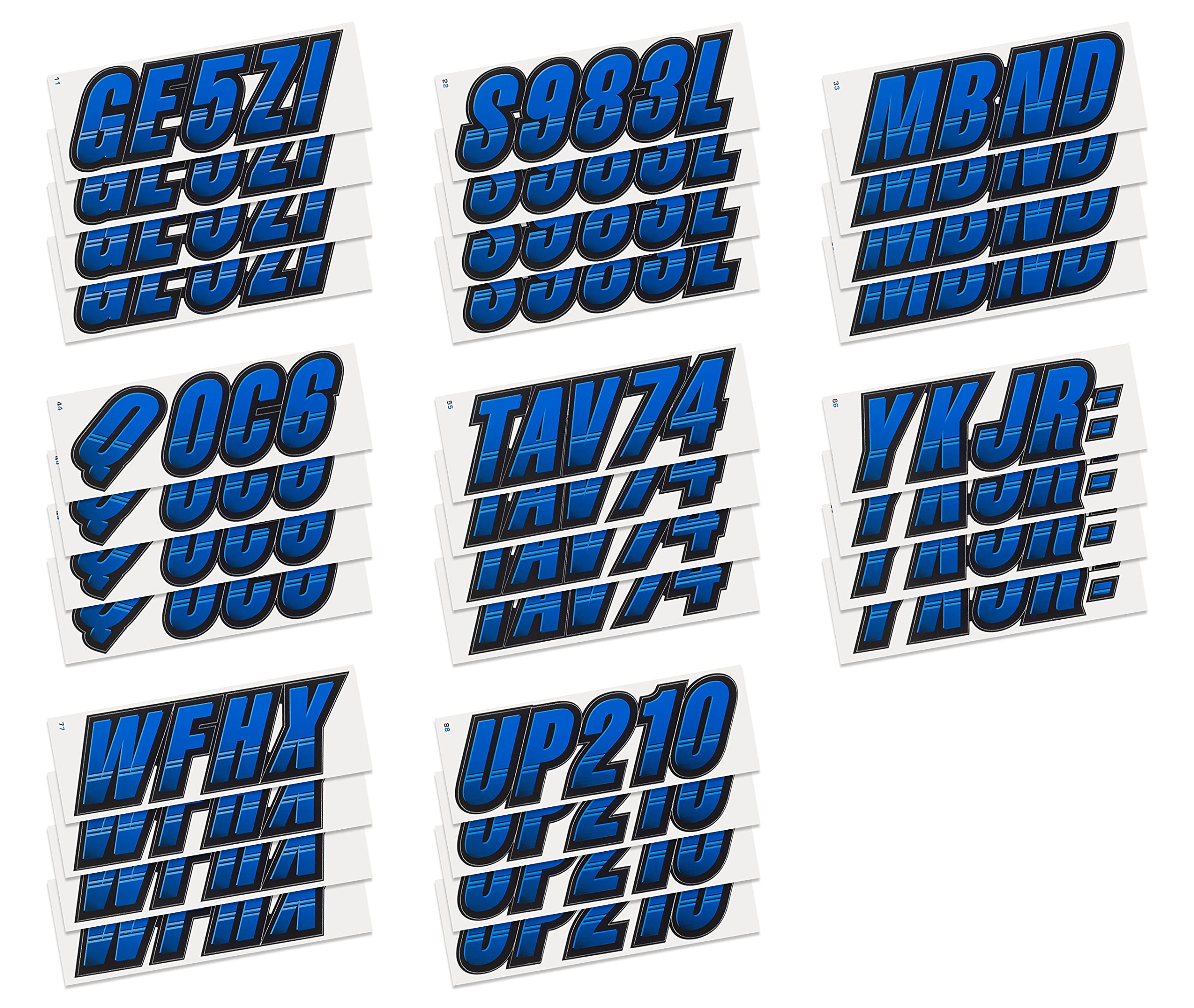 Stiffie Techtron Blue/Black 3 '' Boat & Pwc Registration Decals  Numbers Letters Stickers