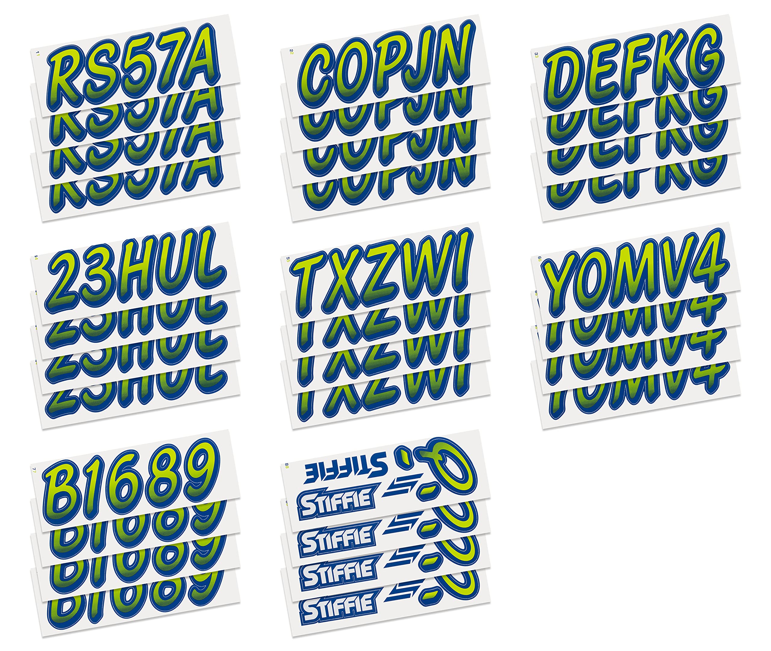 STIFFIE Whipline Atomic Green/Navy 3'' Boat & PWC Registration Decals  Numbers Letters Stickers