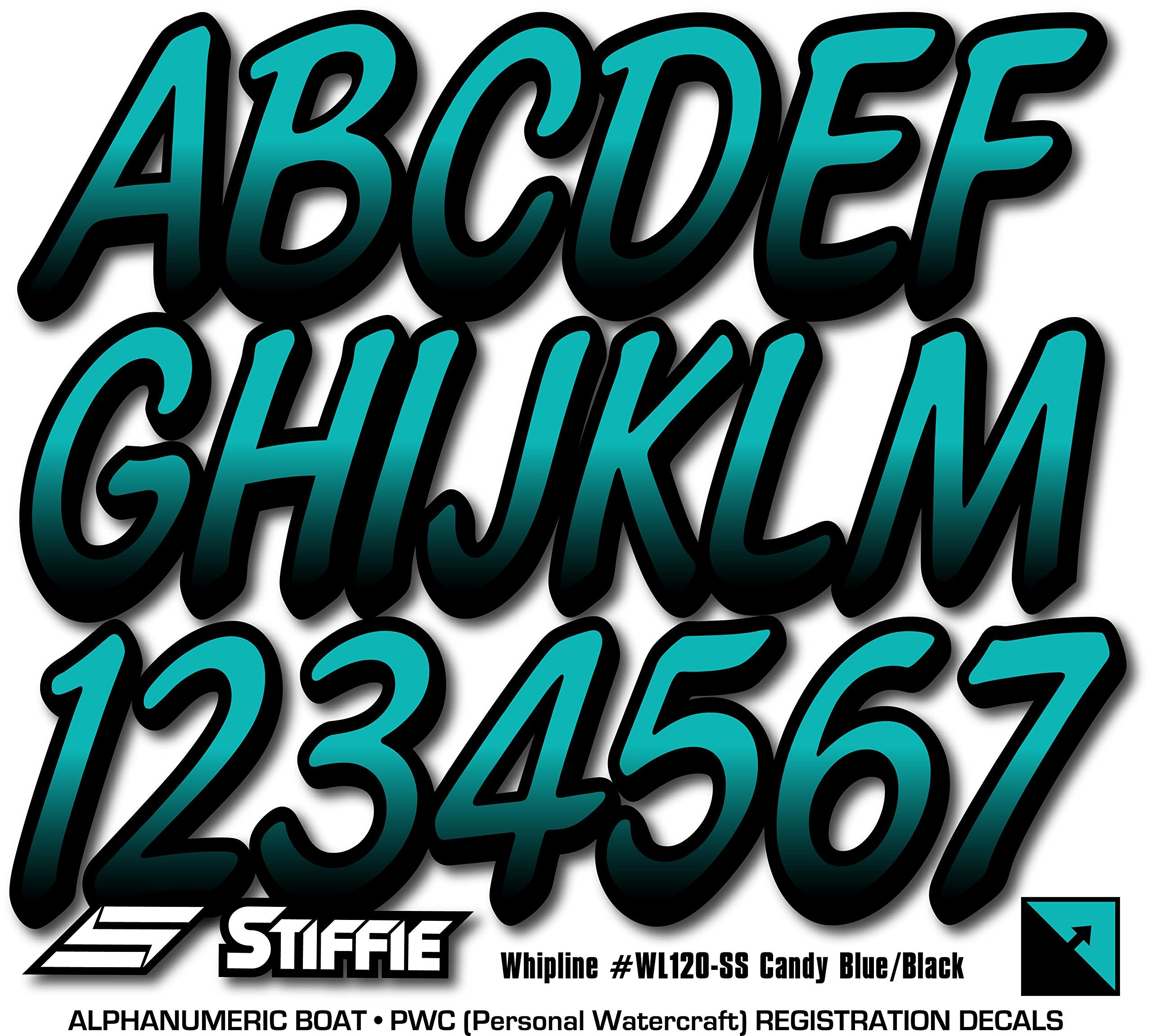 STIFFIE Whipline Candy Blue/Black 3'' Super Sticky Boat & PWC Registration Decals  Numbers Letters Stickers