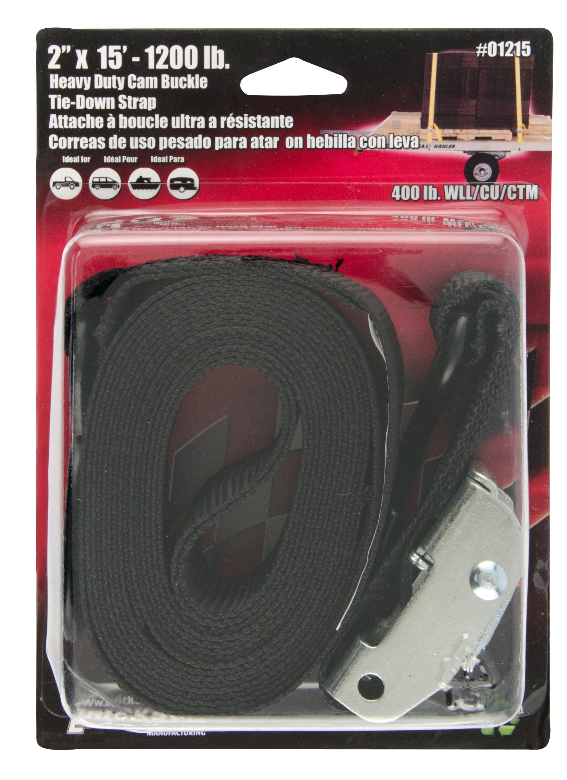 Erickson 01215 Black 2&quot; x 15' Motorcycle/ATV Cam Buckle Tie-Down Strap