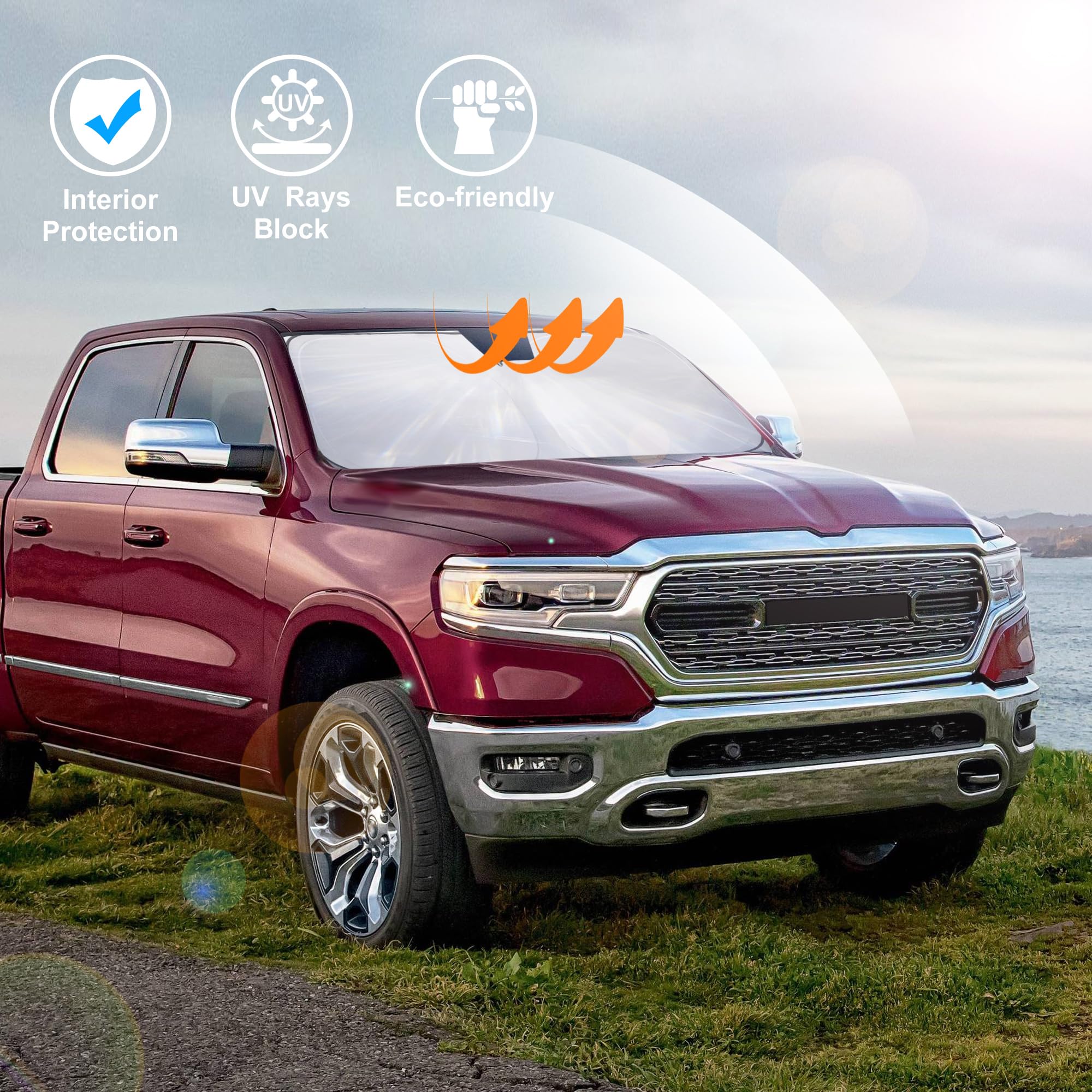 Windshield Sun Shade Fit For 2010-2024 2025 Dodge Ram 2500 3500 Accessories Foldable Sunshade Sun Blocker Protect Car From Heat