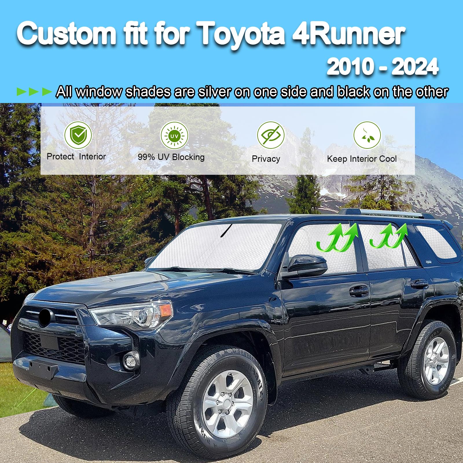 Kmf Windshield Sun Shade Replacement For Toyota 4Runner Accessories 2010-2024, Side Window Sun Shade Cover Sun Visor Shield Cove