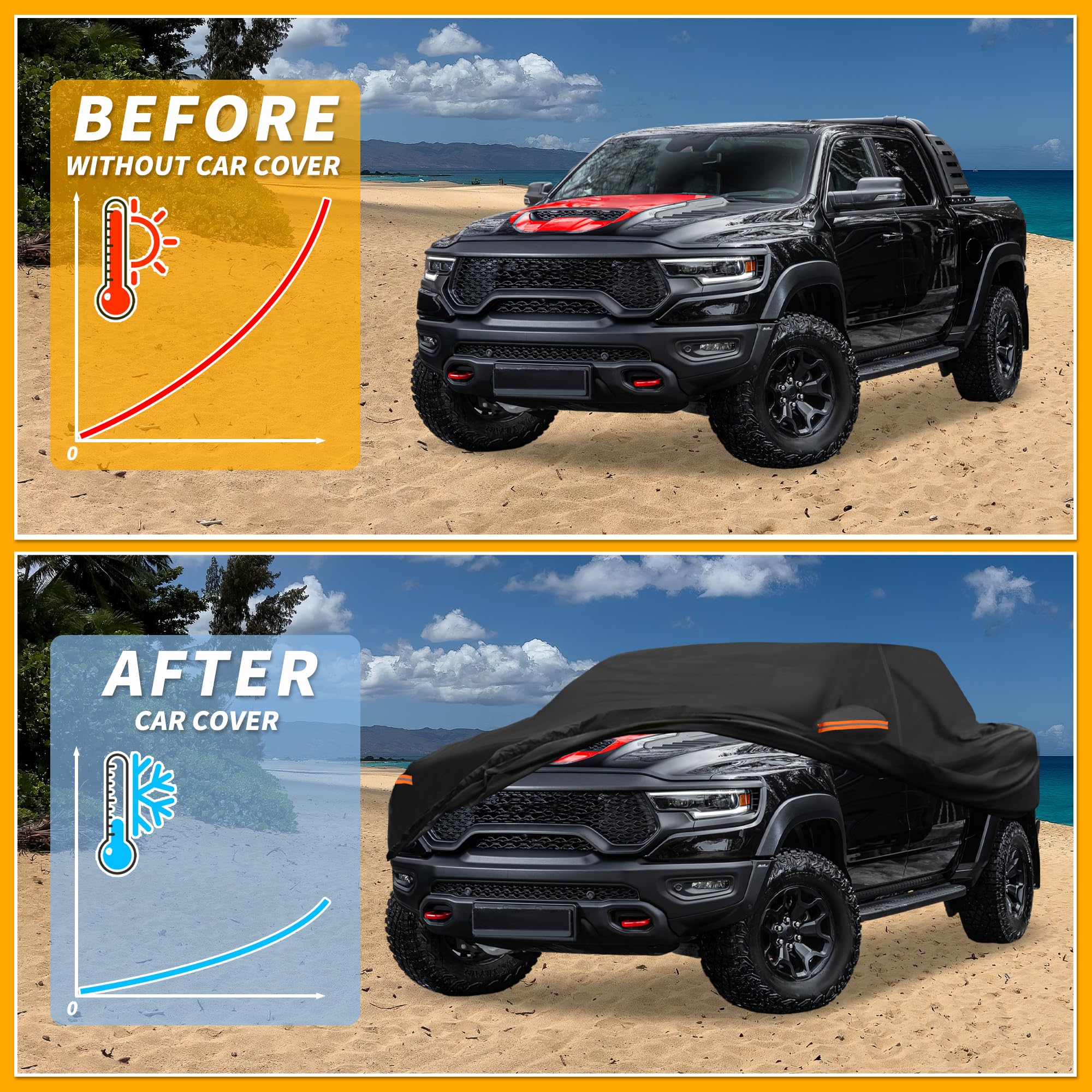 Partuto Universal Car Cover Waterproof All Weather 190T-PU, UV Sun Rain Protection, Fits for Truck Length 229''-242'', with Left