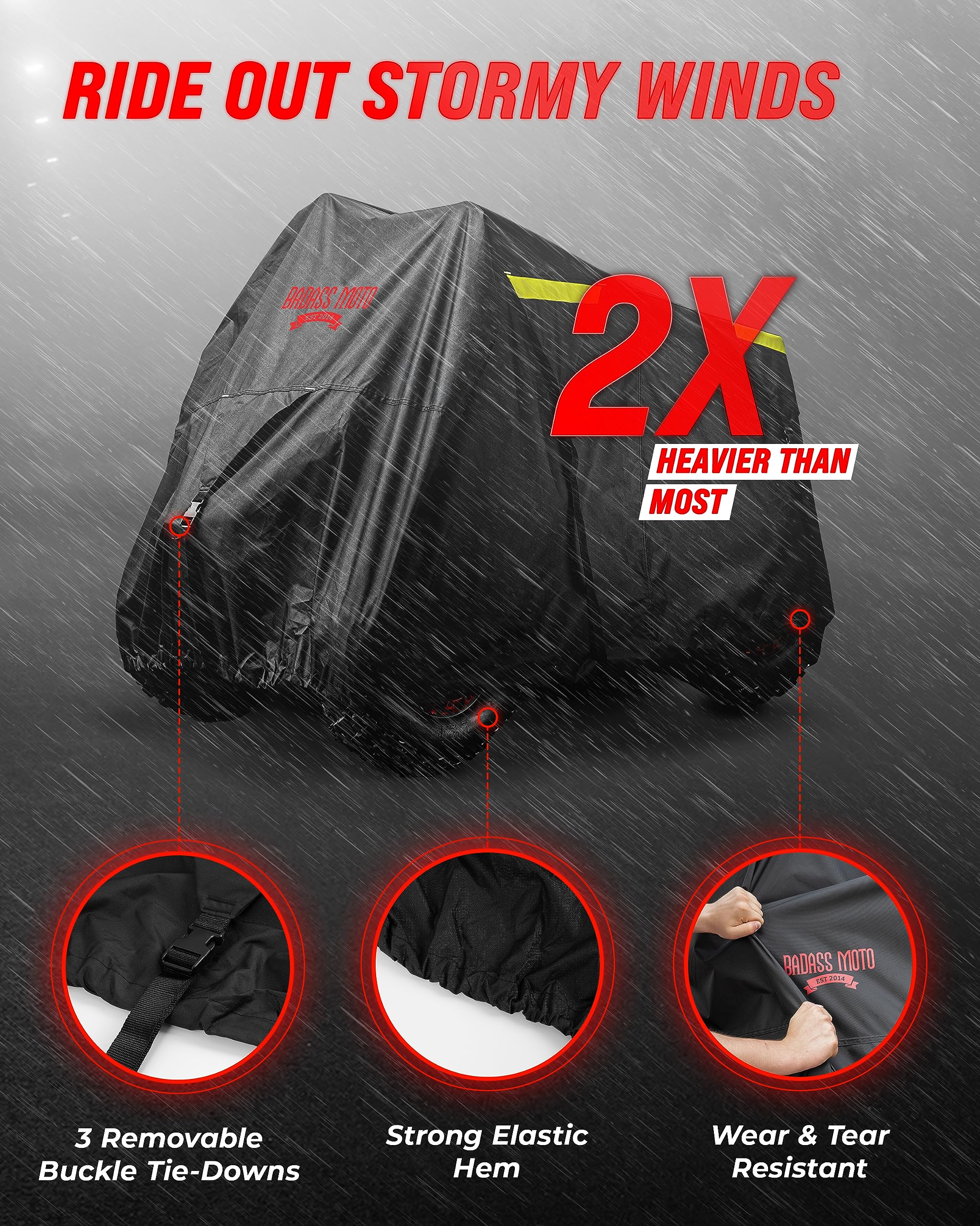 Badass Moto Heavy Duty Triple Waterproof 4 Wheeler Cover - Rip Resistant Night Reflective Quad Four Wheeler ATV Cover with Advan